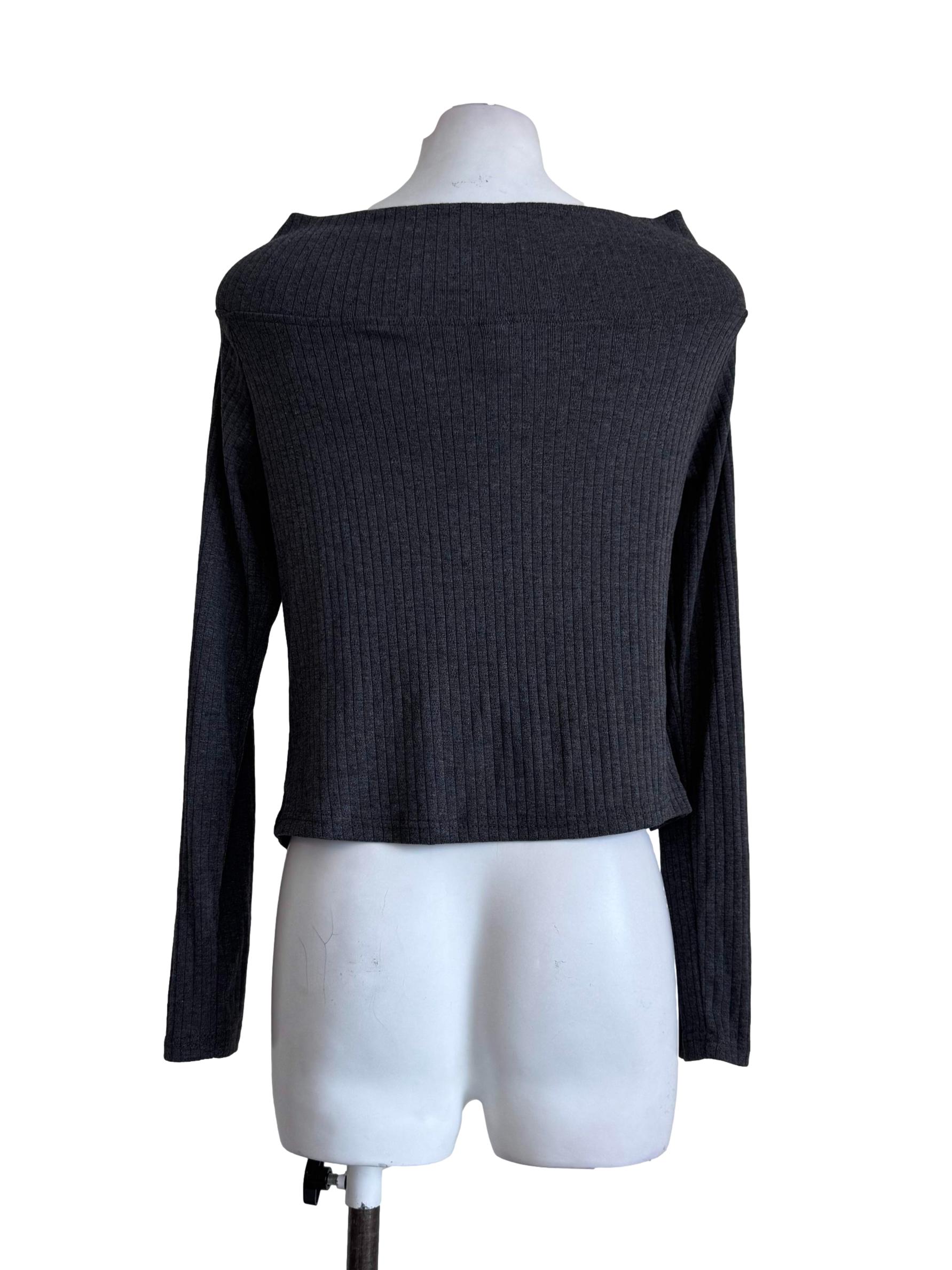 Textured Grey Long Sleeve Blouse
