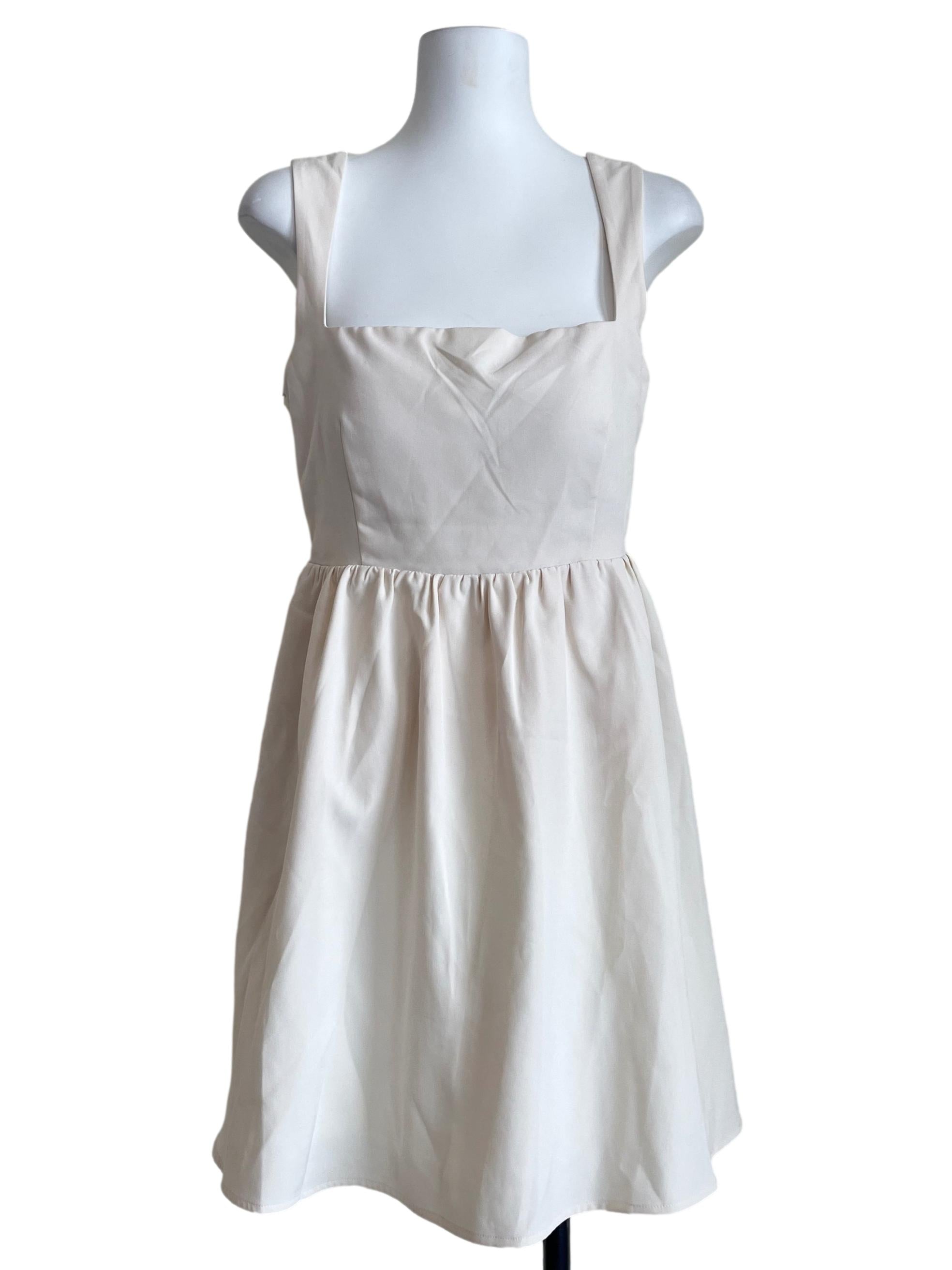 Cream White Square Sleeveless A-Line Dress