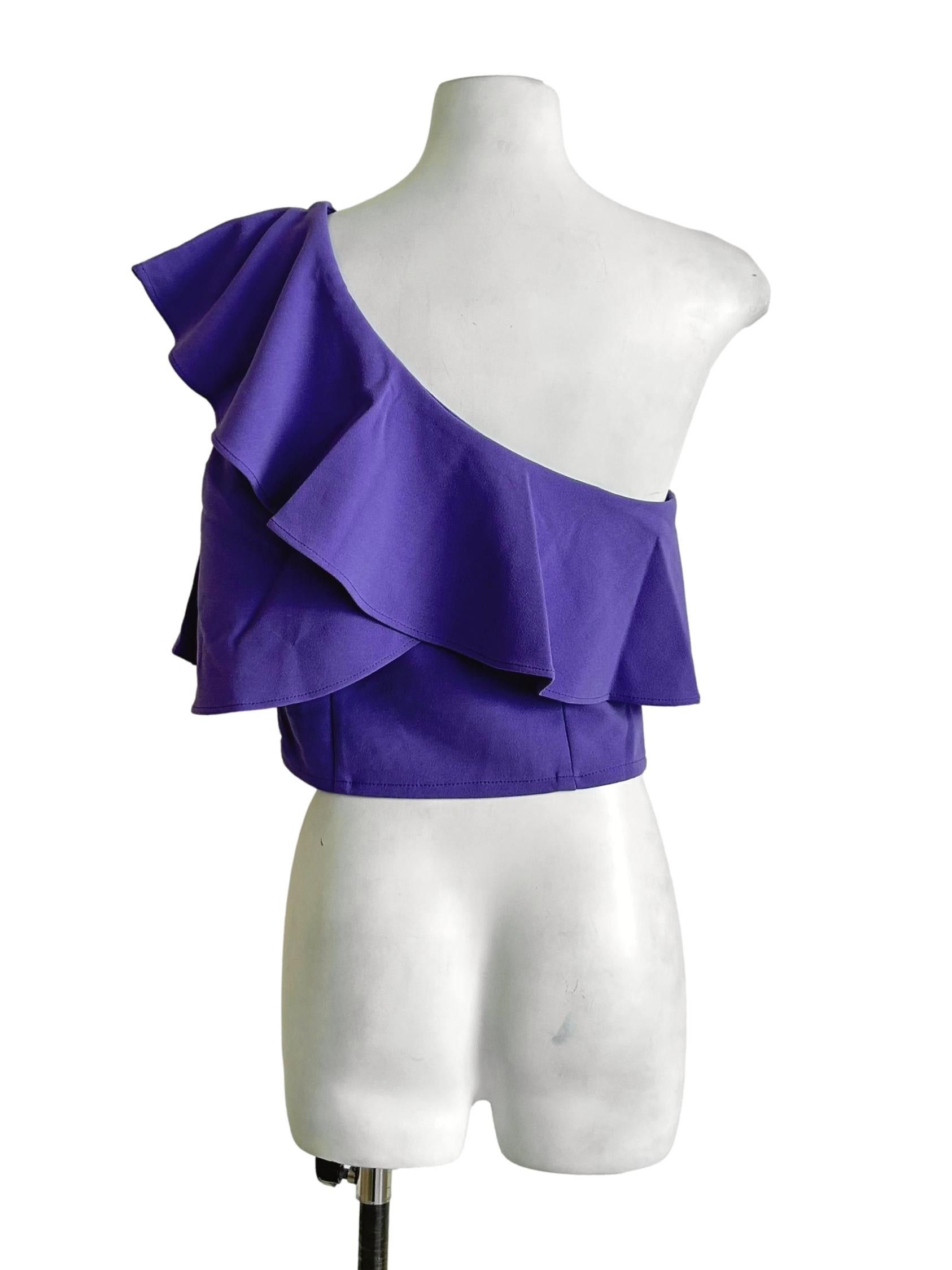 Mauve Purple Ruffled One-Shoulder Crop Top