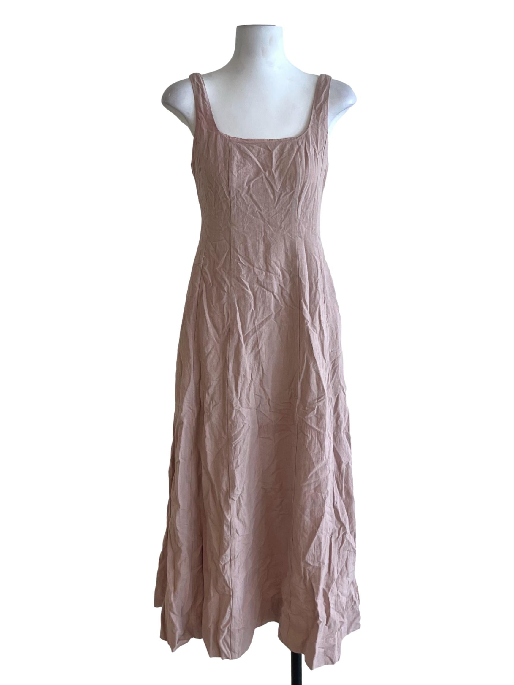 Rose Pink Square Neckline A-Line Dress