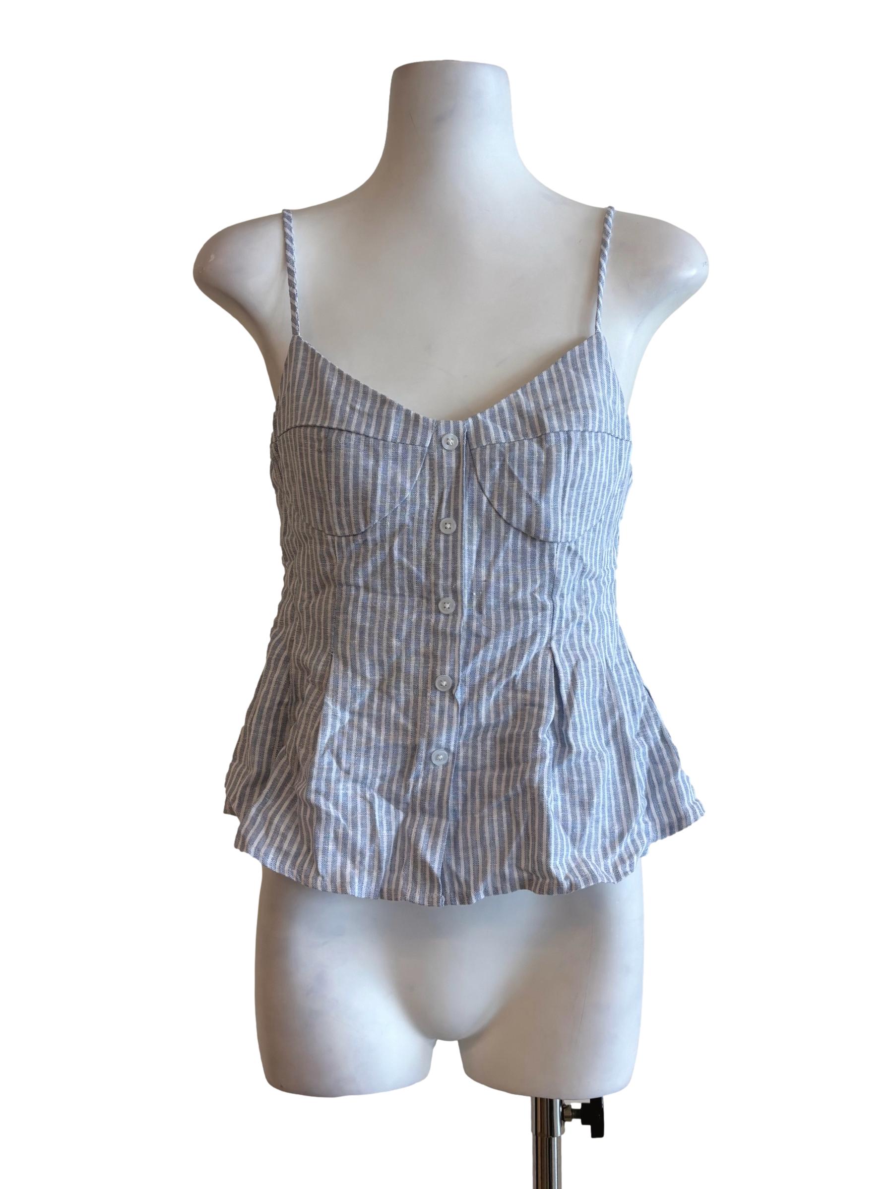 Pastel Blue Striped Sleeveless Top