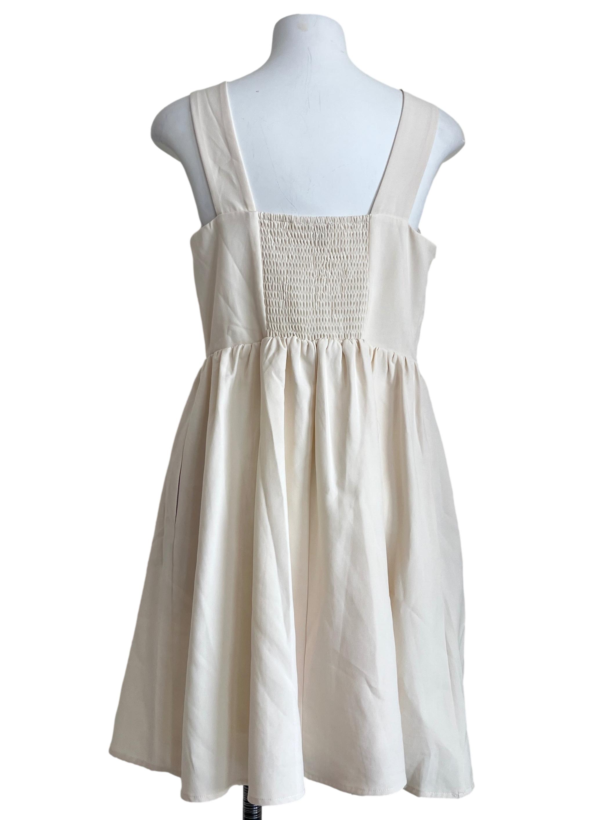 Cream White Square Sleeveless A-Line Dress