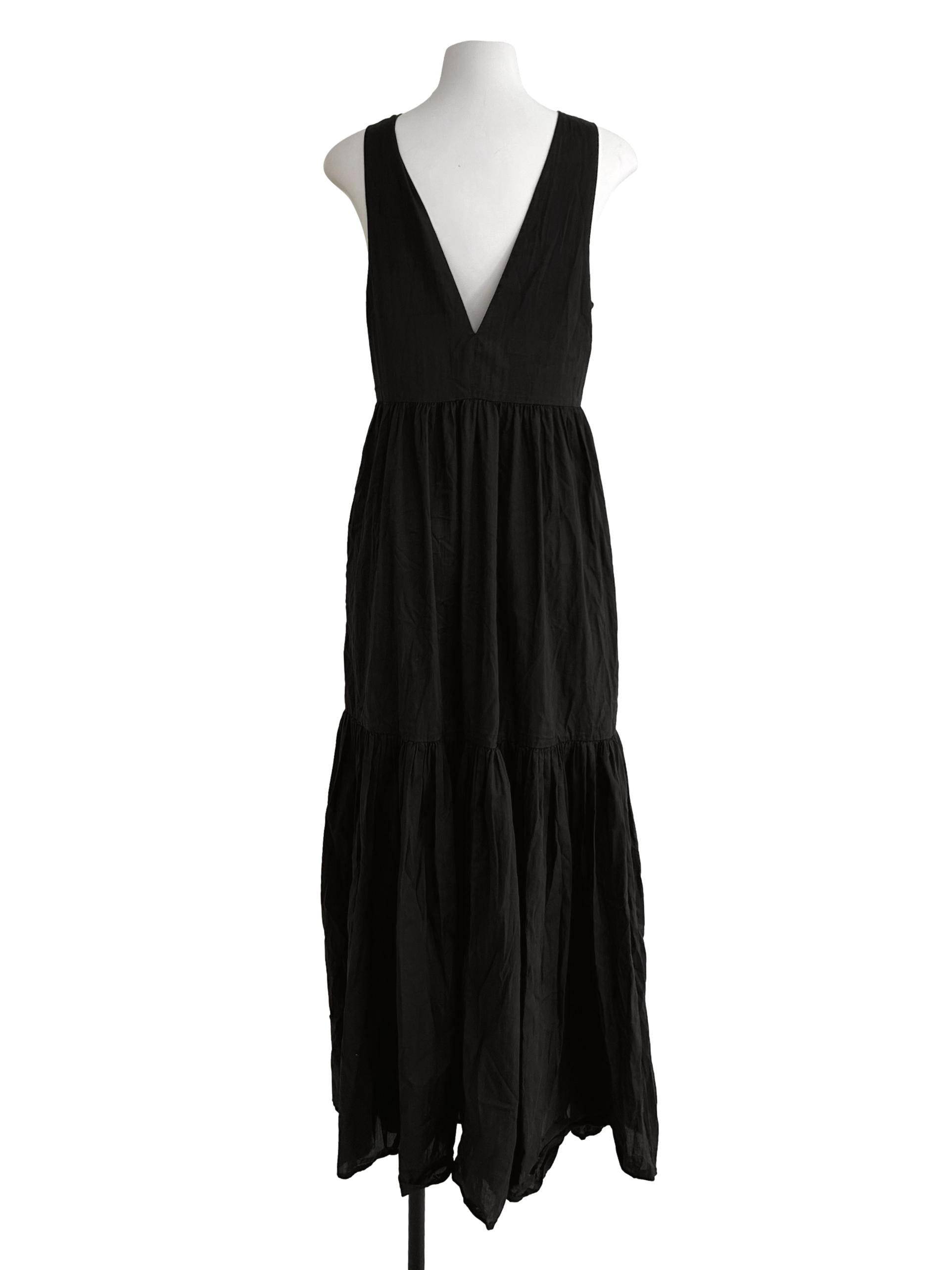 Off Black V-Neckline Tiered Dress
