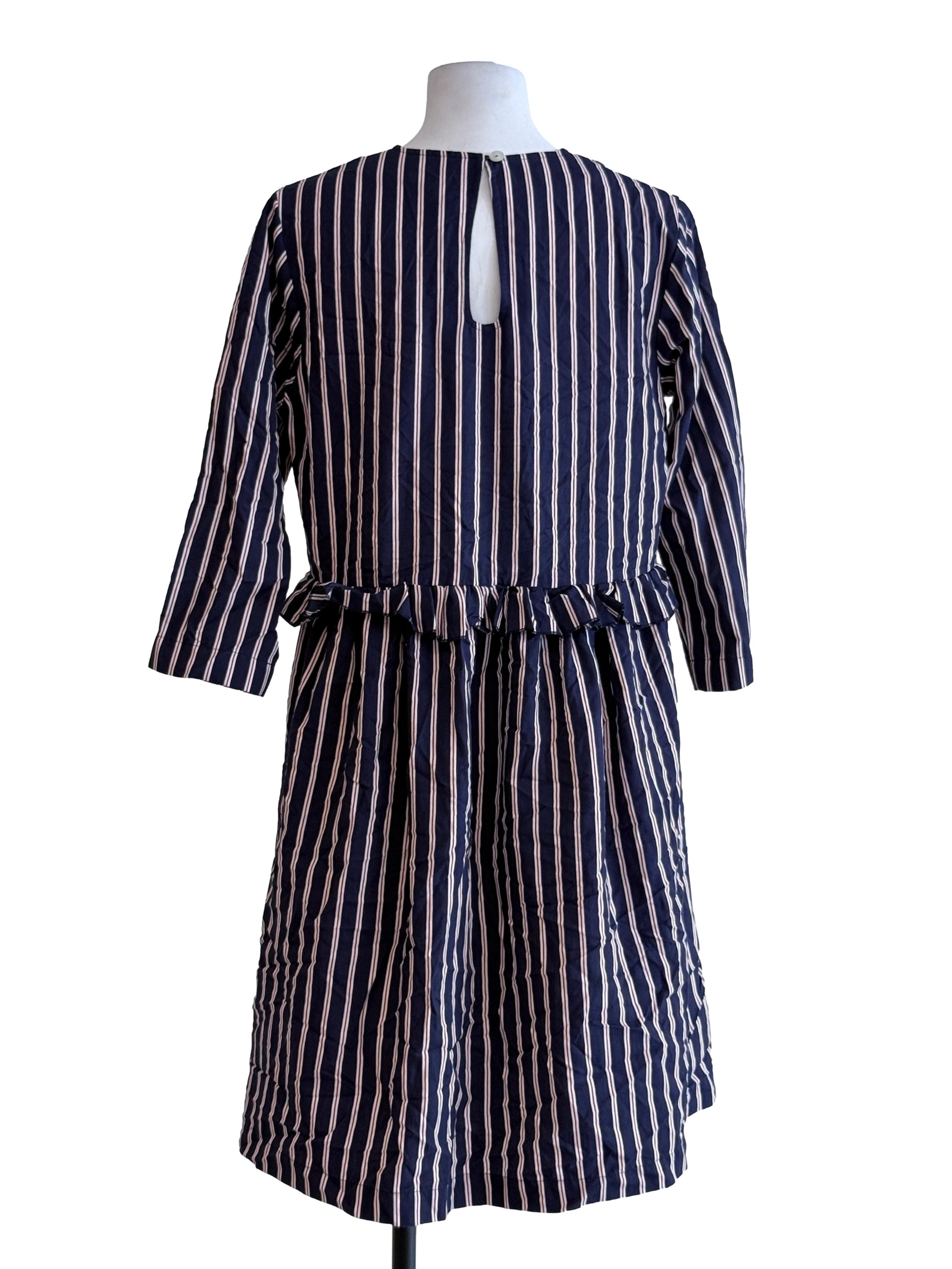 Dark Blue Striped Knee Length Dress