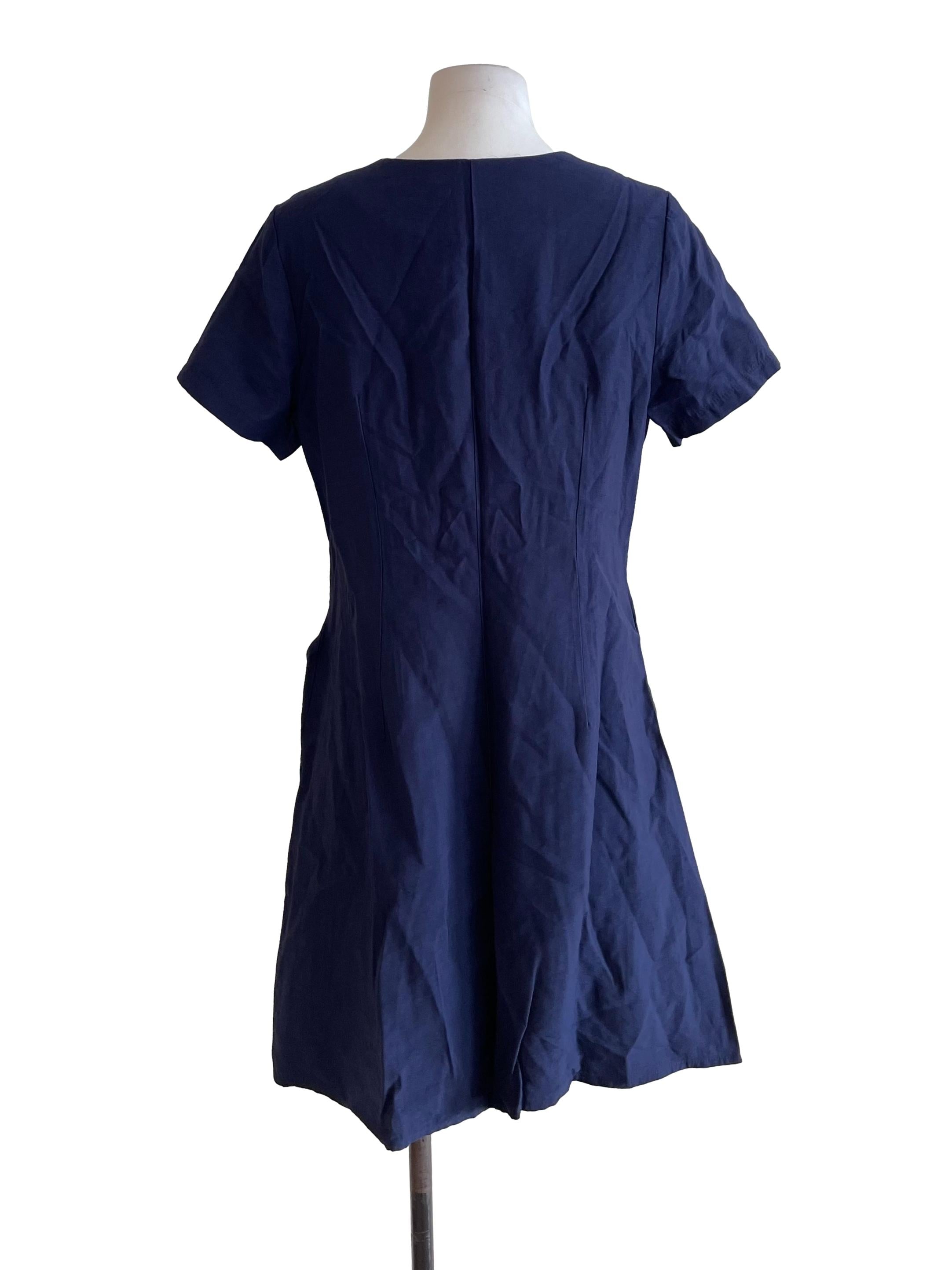 Navy Snatched Button Down Dress