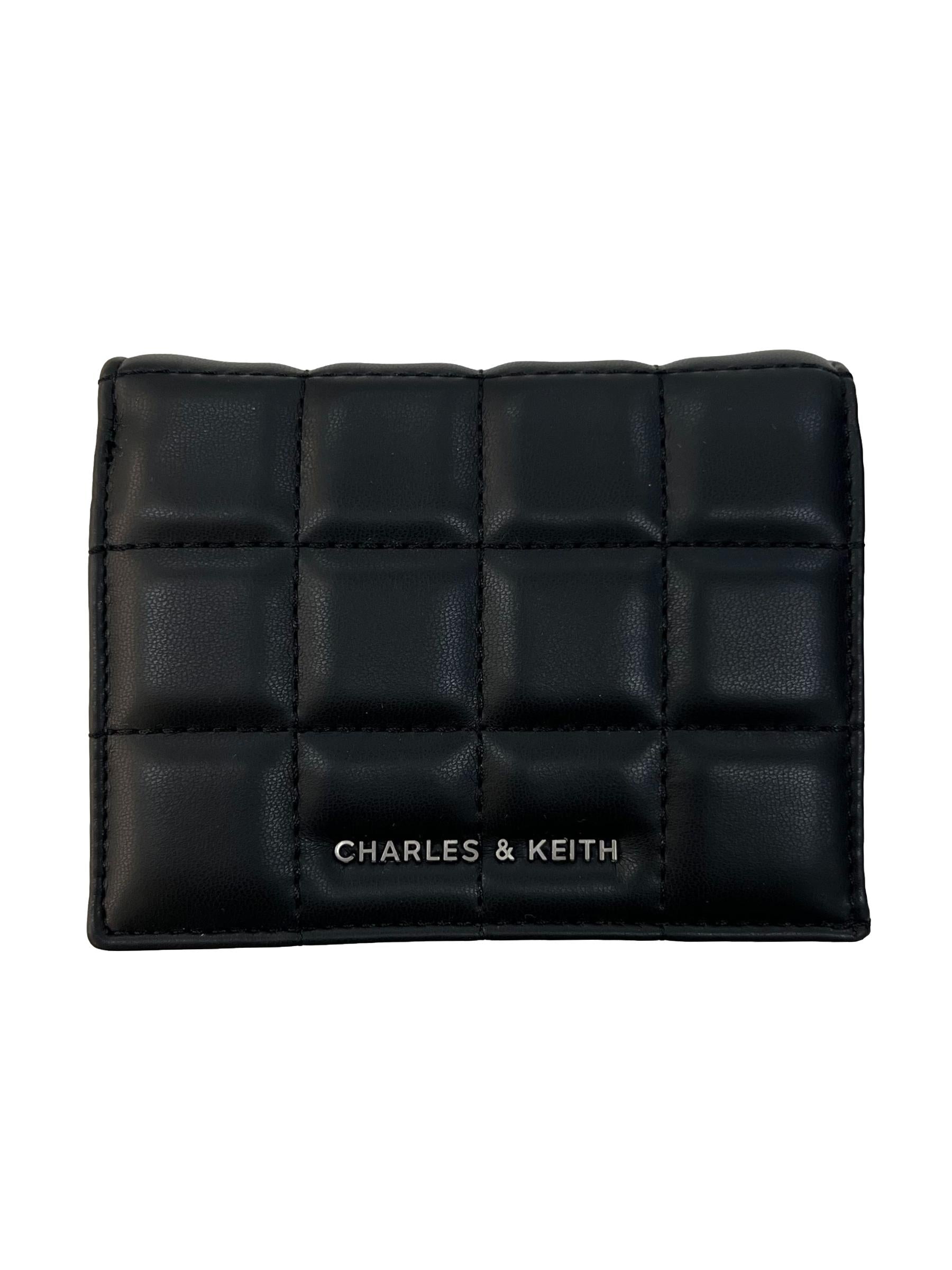 Black Leather Charles & Keith Cassia Quilted Chain-Handle Mini Small Wallet