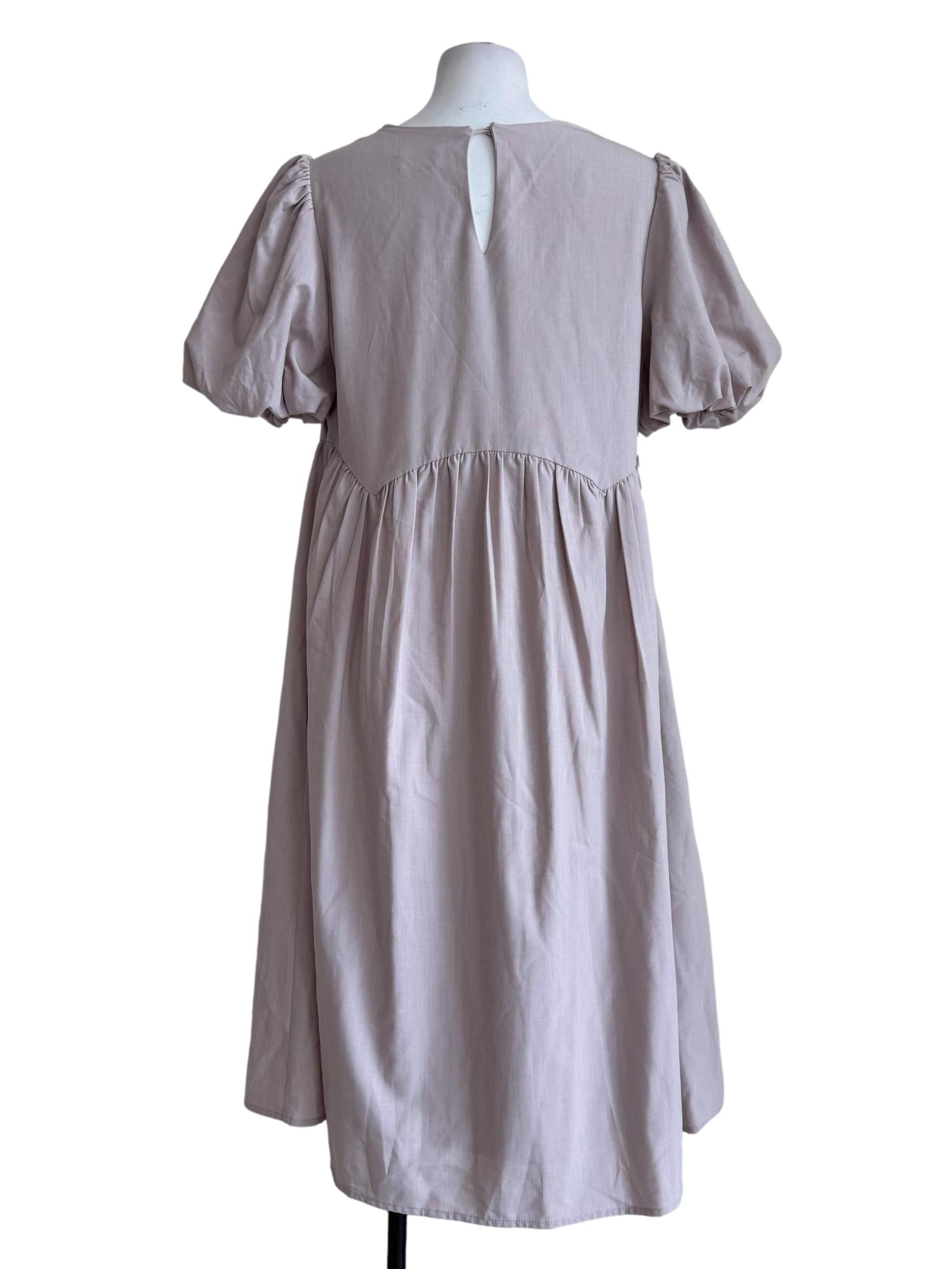 Sand Beige Round Neck Empire Dress