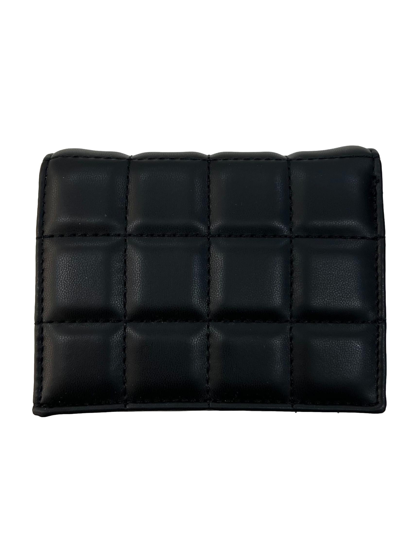 Black Leather Charles & Keith Cassia Quilted Chain-Handle Mini Small Wallet