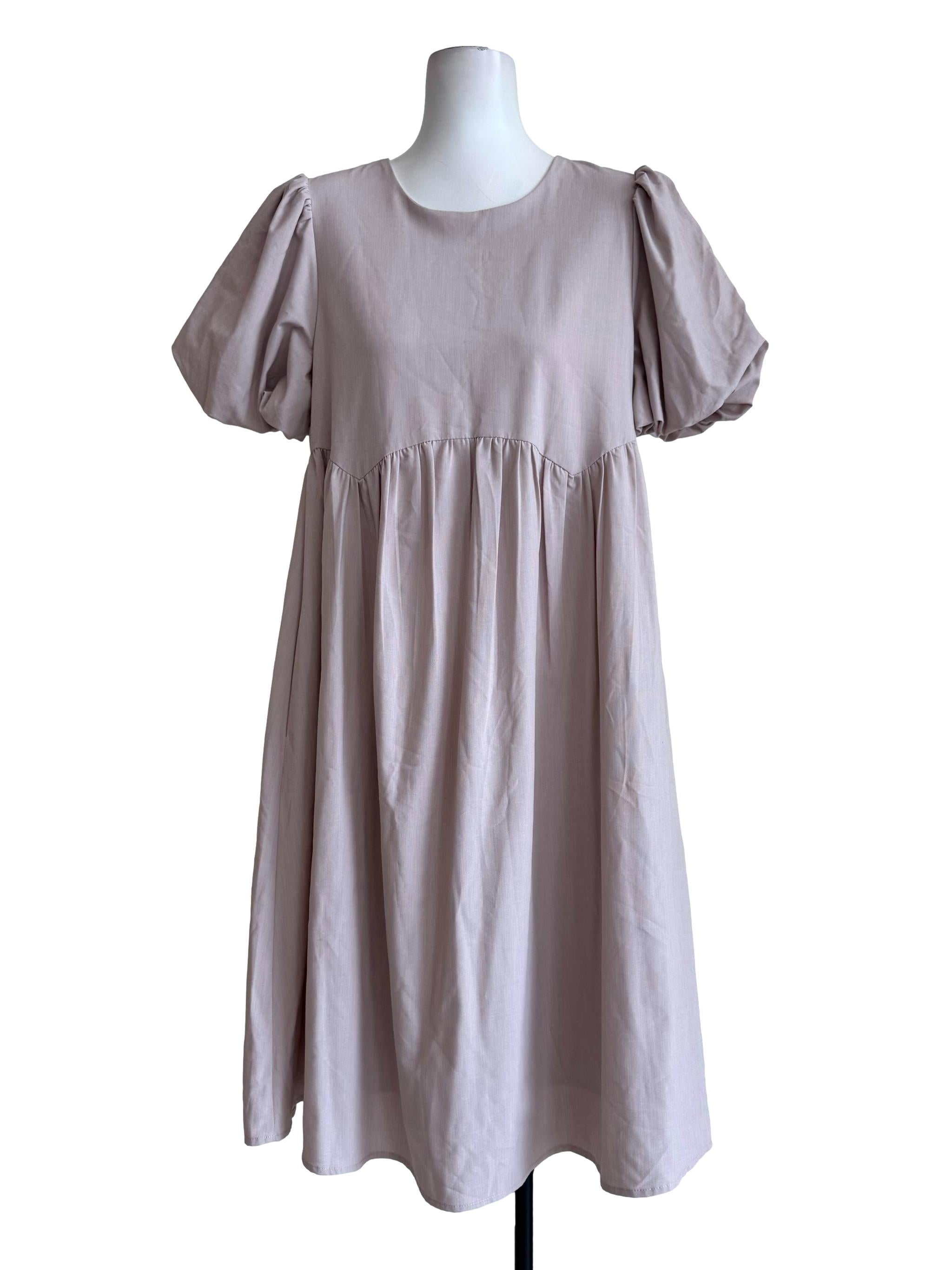Sand Beige Round Neck Empire Dress