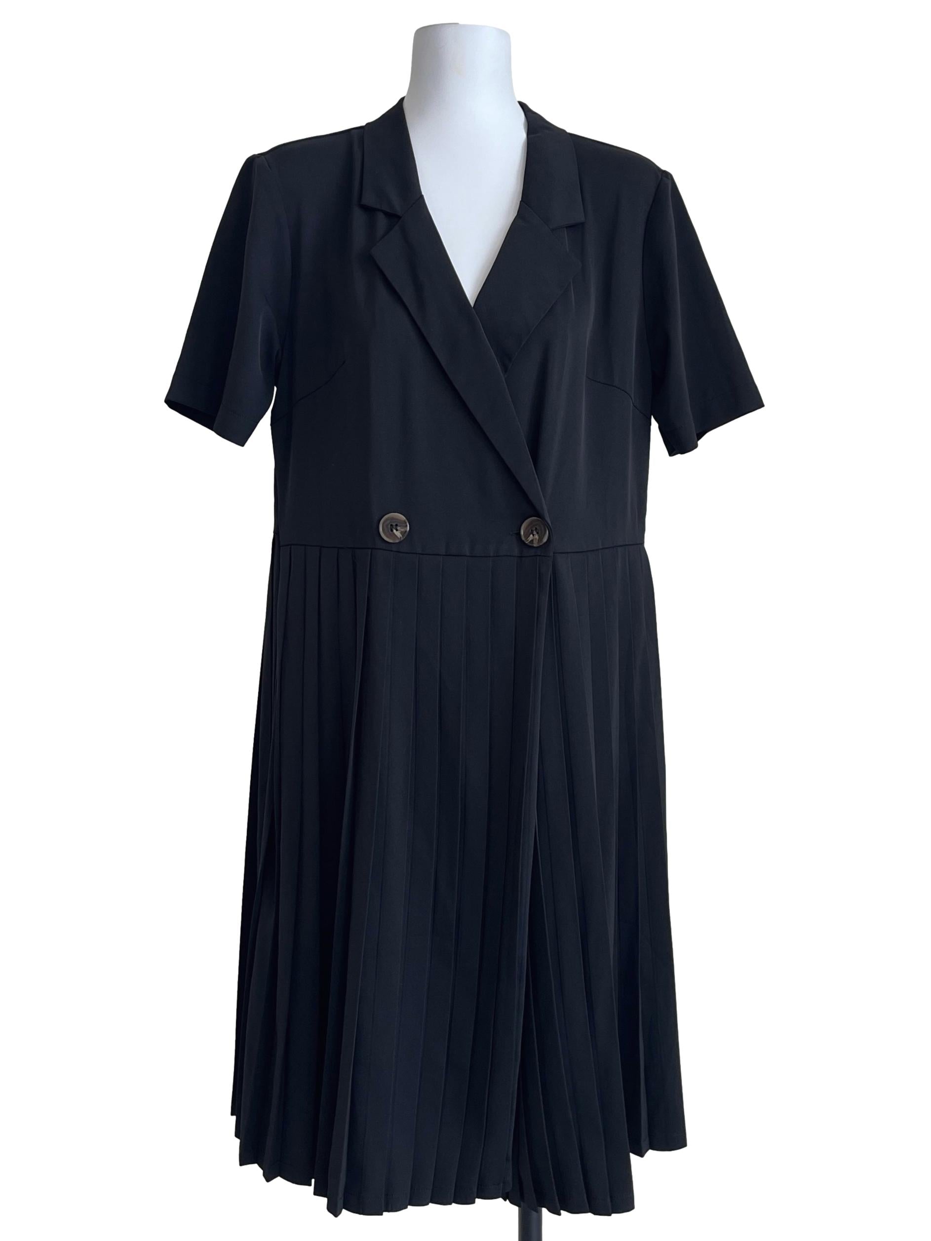 Jade Black V-Neck Pleated Shirt Dress