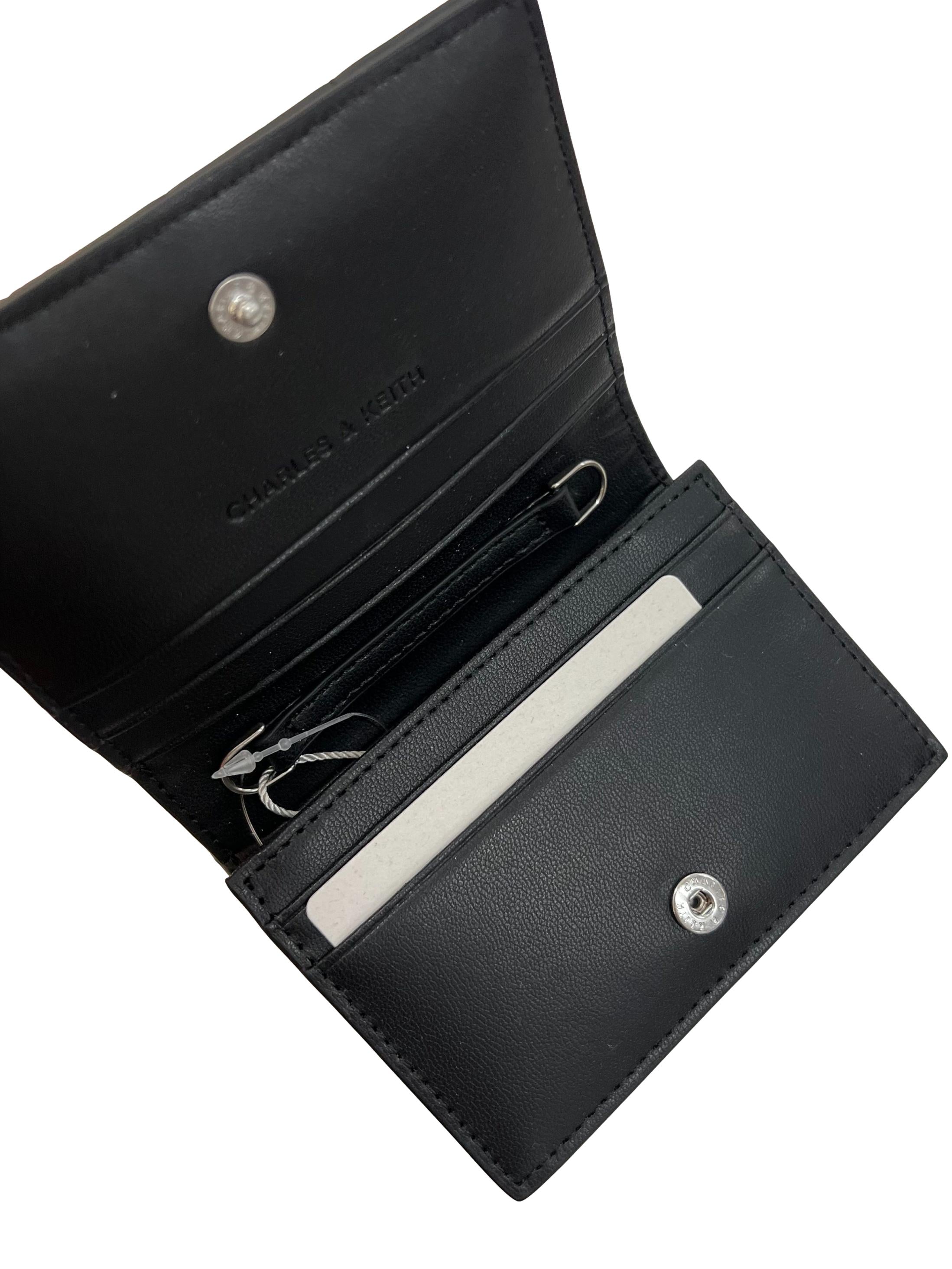 Black Leather Charles & Keith Cassia Quilted Chain-Handle Mini Small Wallet