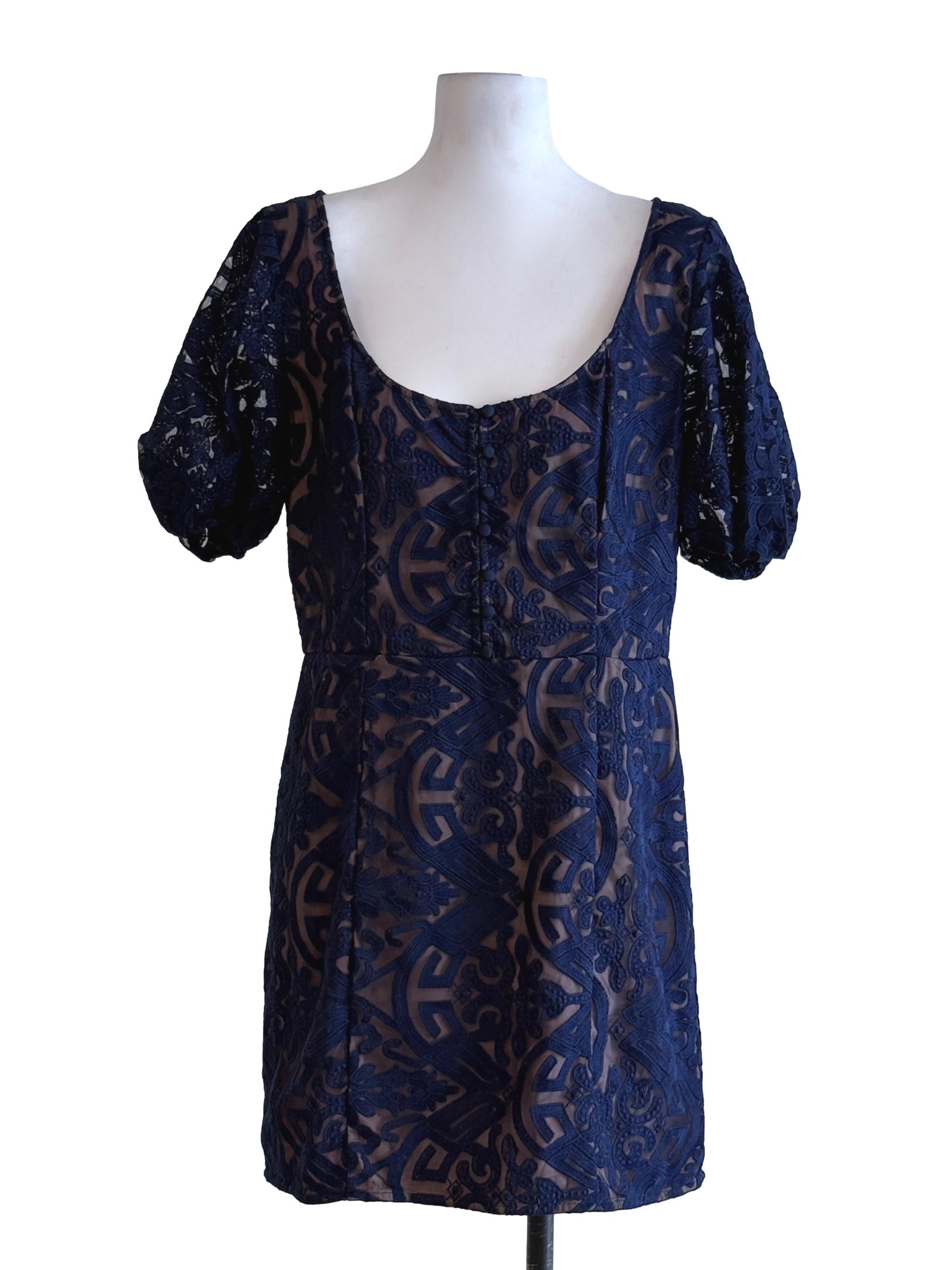 Dark Blue Embroidery Mini Dress