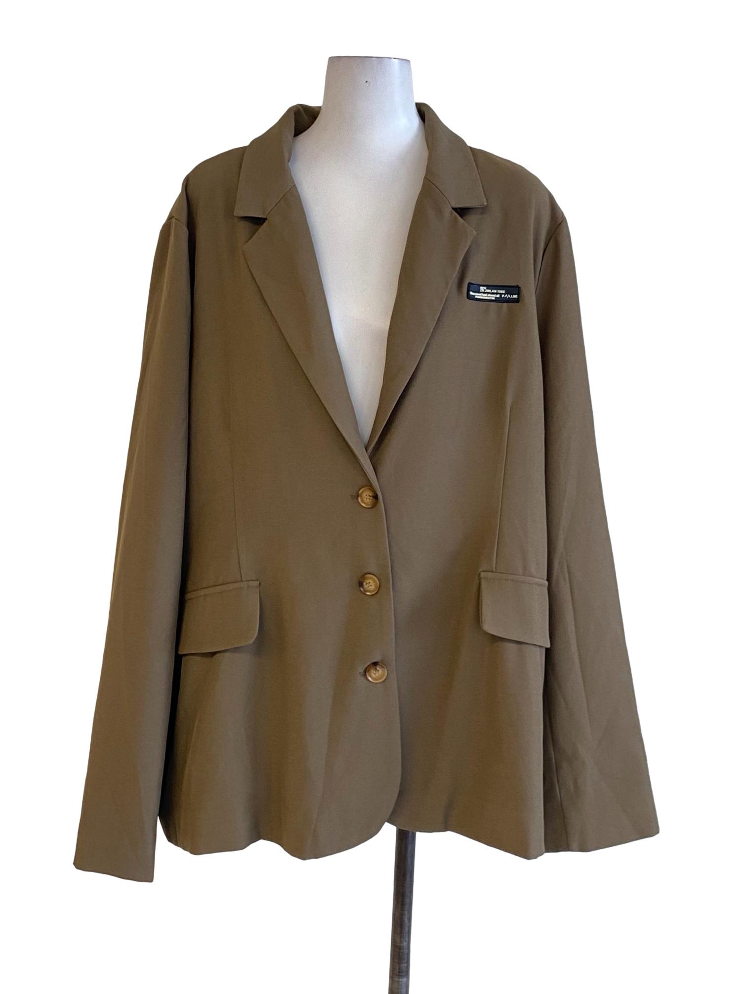 Wood Brown Notched Collar Buttoned Down Long Sleeve Blazer