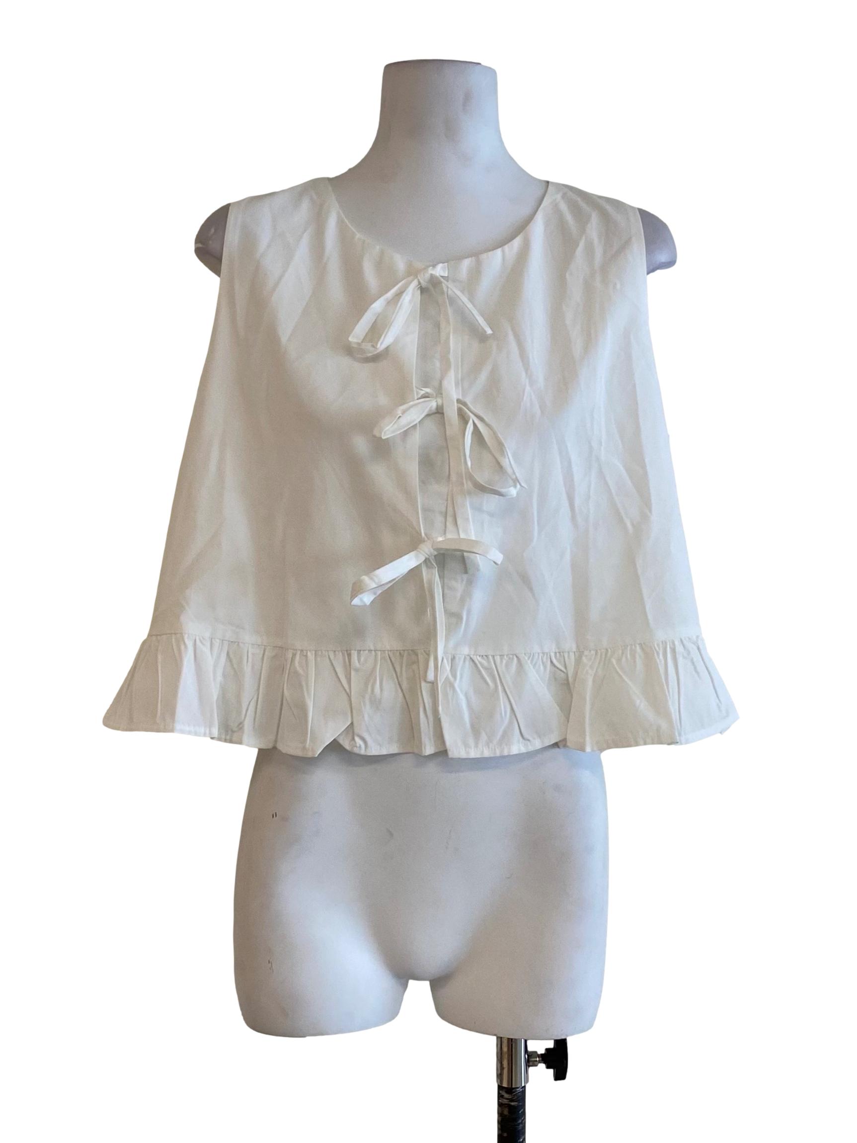 Pearl White Ribbon Ruffle Sleeveless Top
