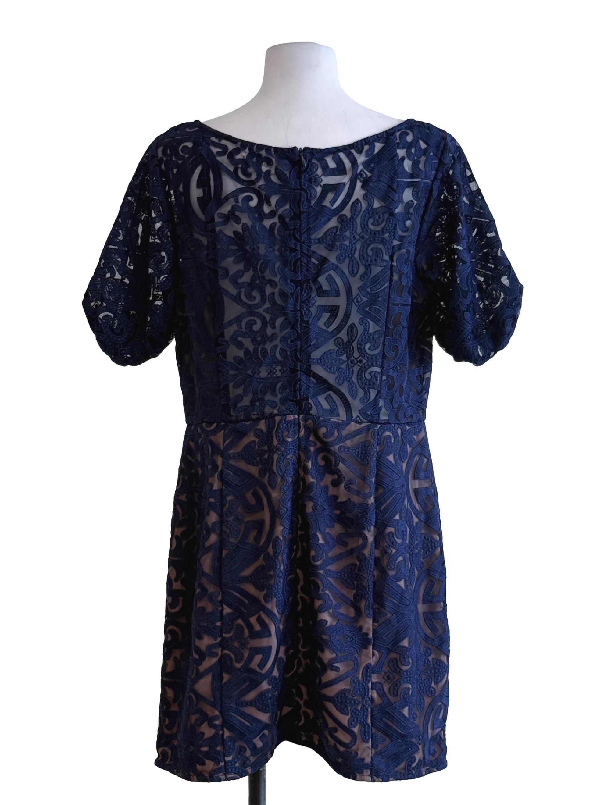 Dark Blue Embroidery Mini Dress