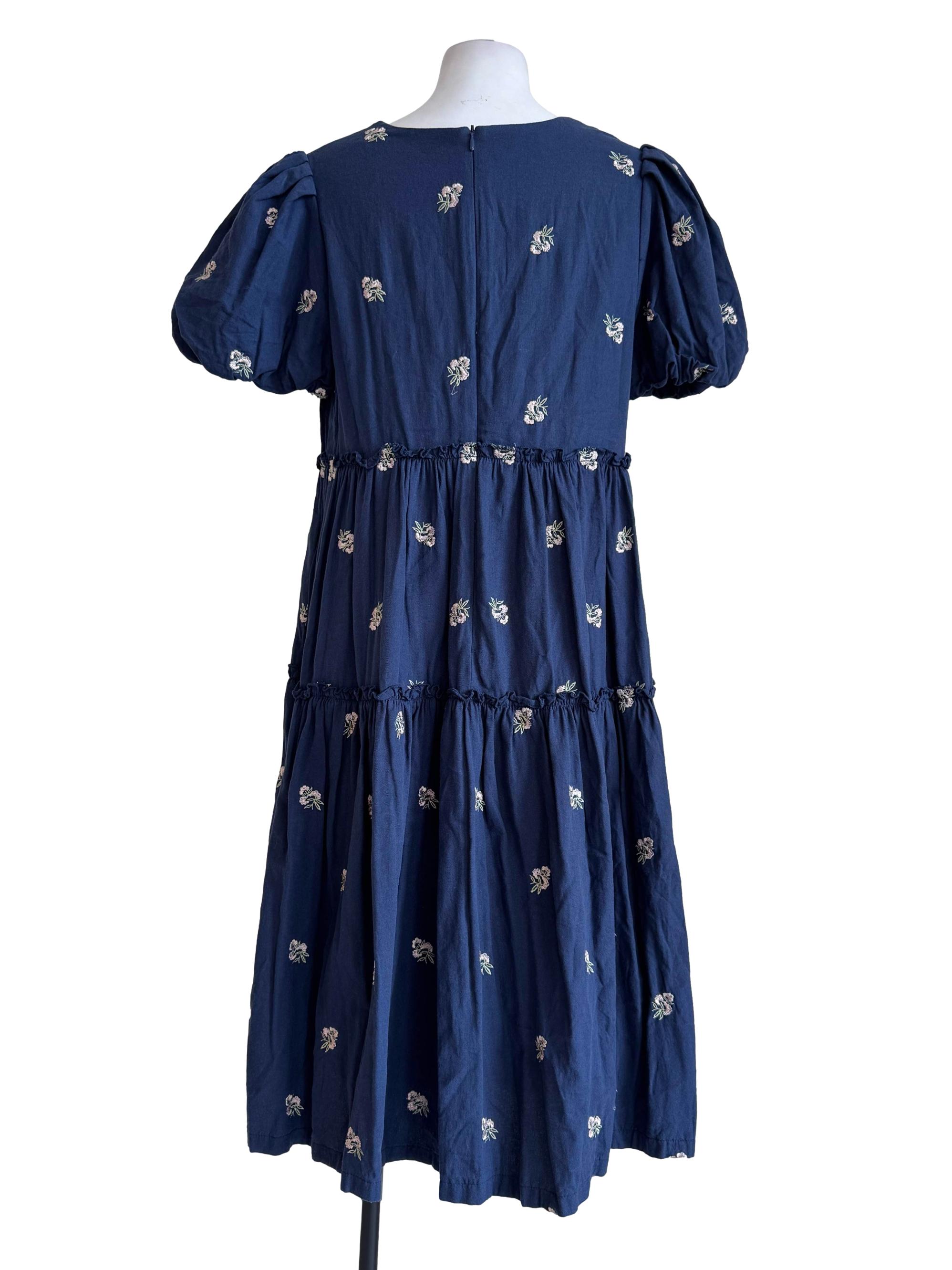 Navy Blue Embroidery Dress