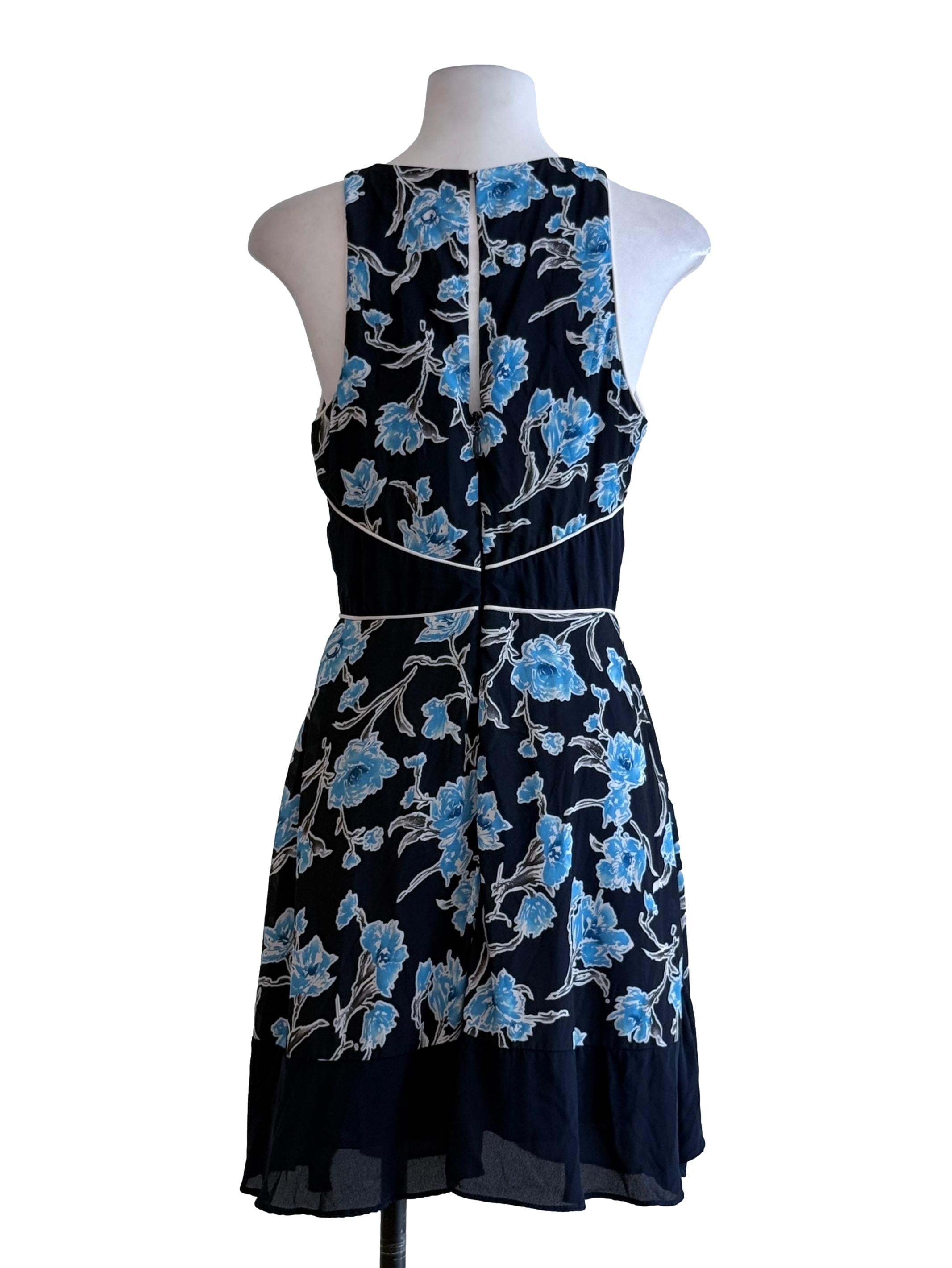 Dark Blue Floral Sleeveless Dress