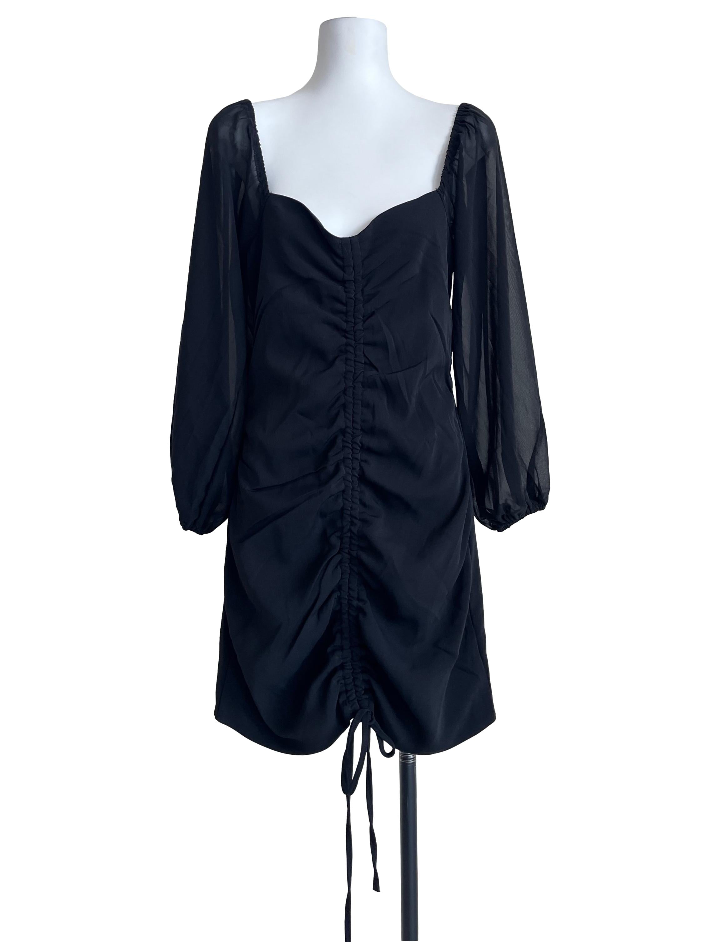 Ink Black Sweetheart Long Sleeve Slip Dress
