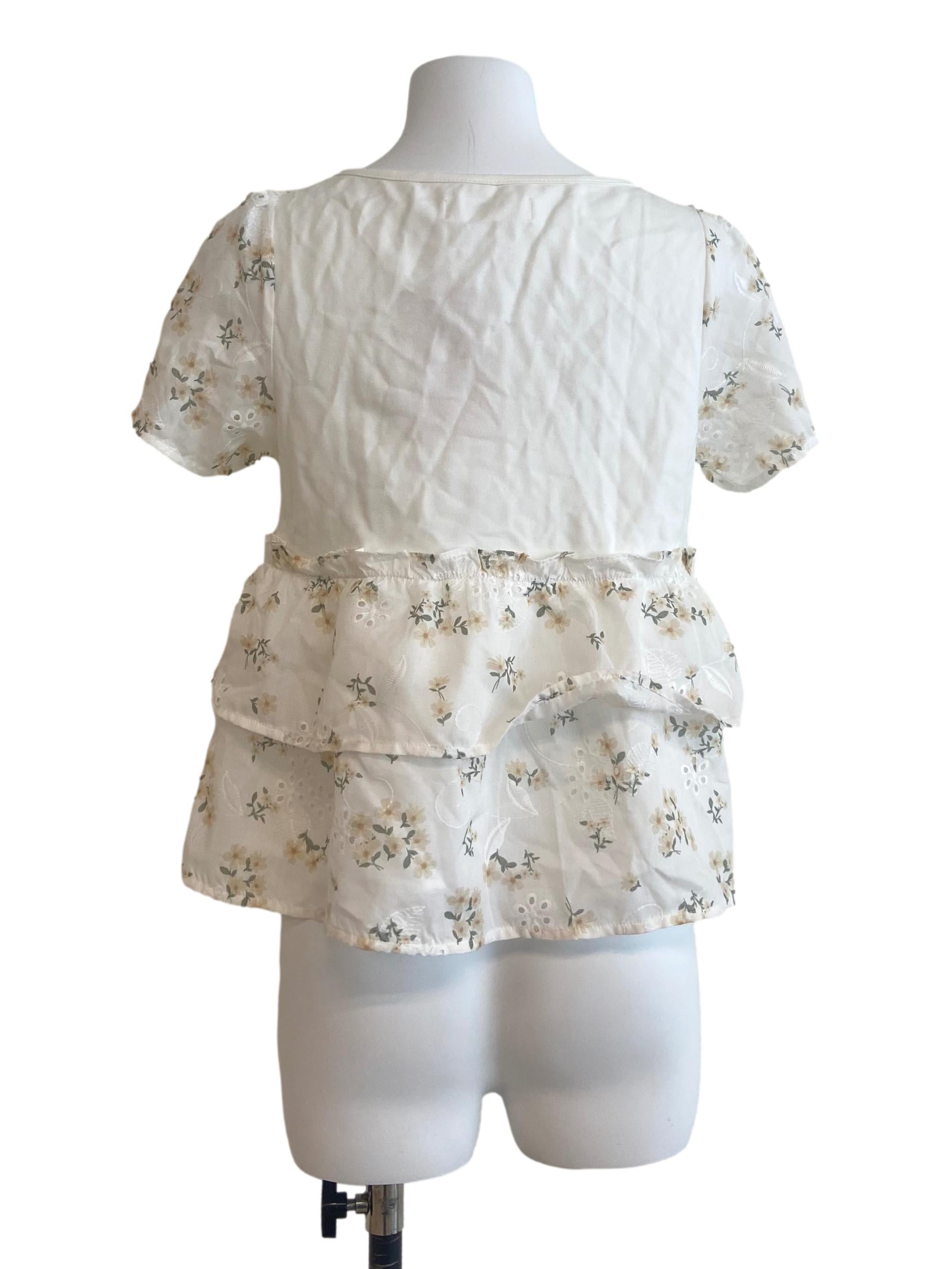 White Floral Square Neck Layered Blouse