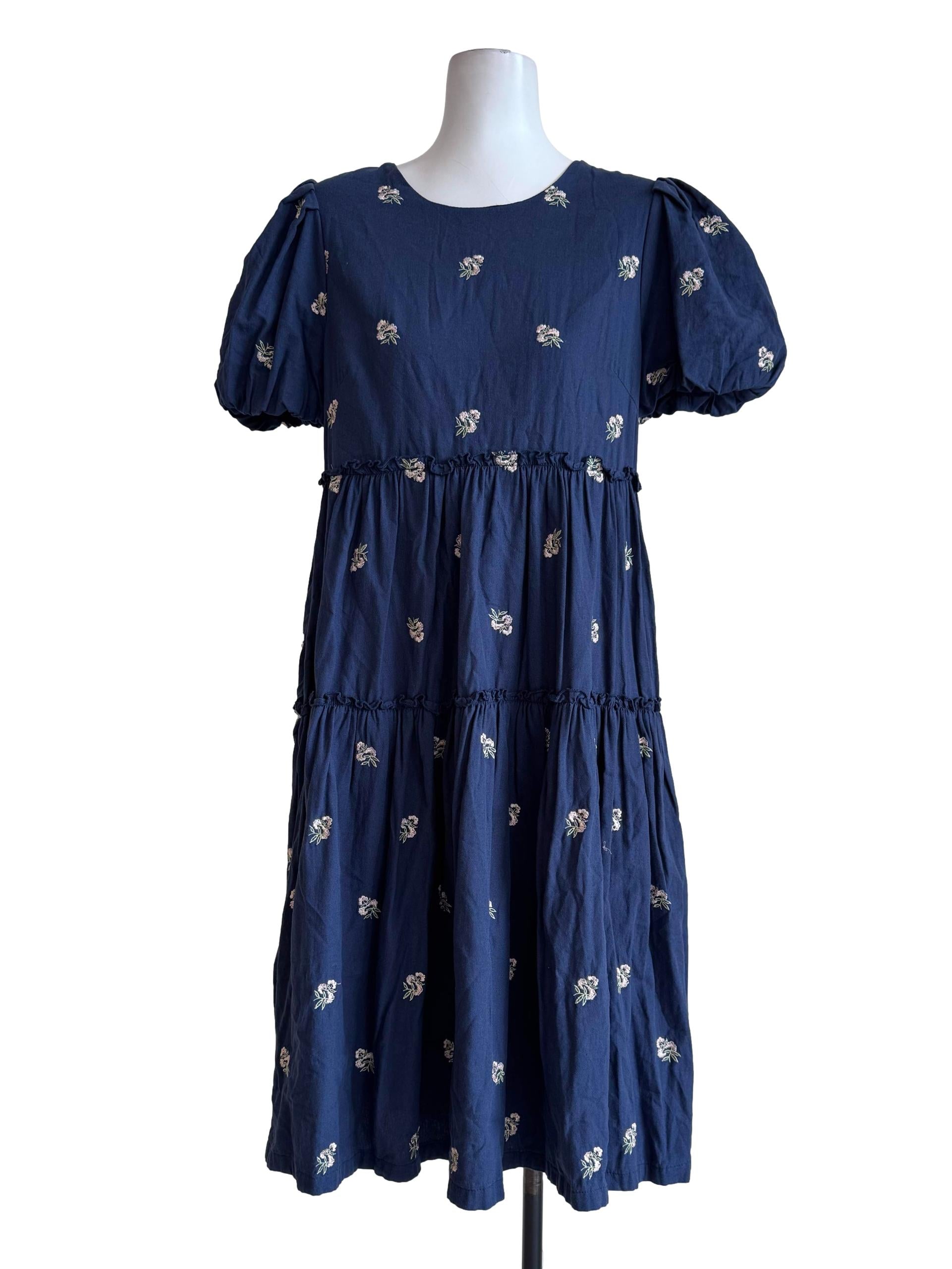 Navy Blue Embroidery Dress