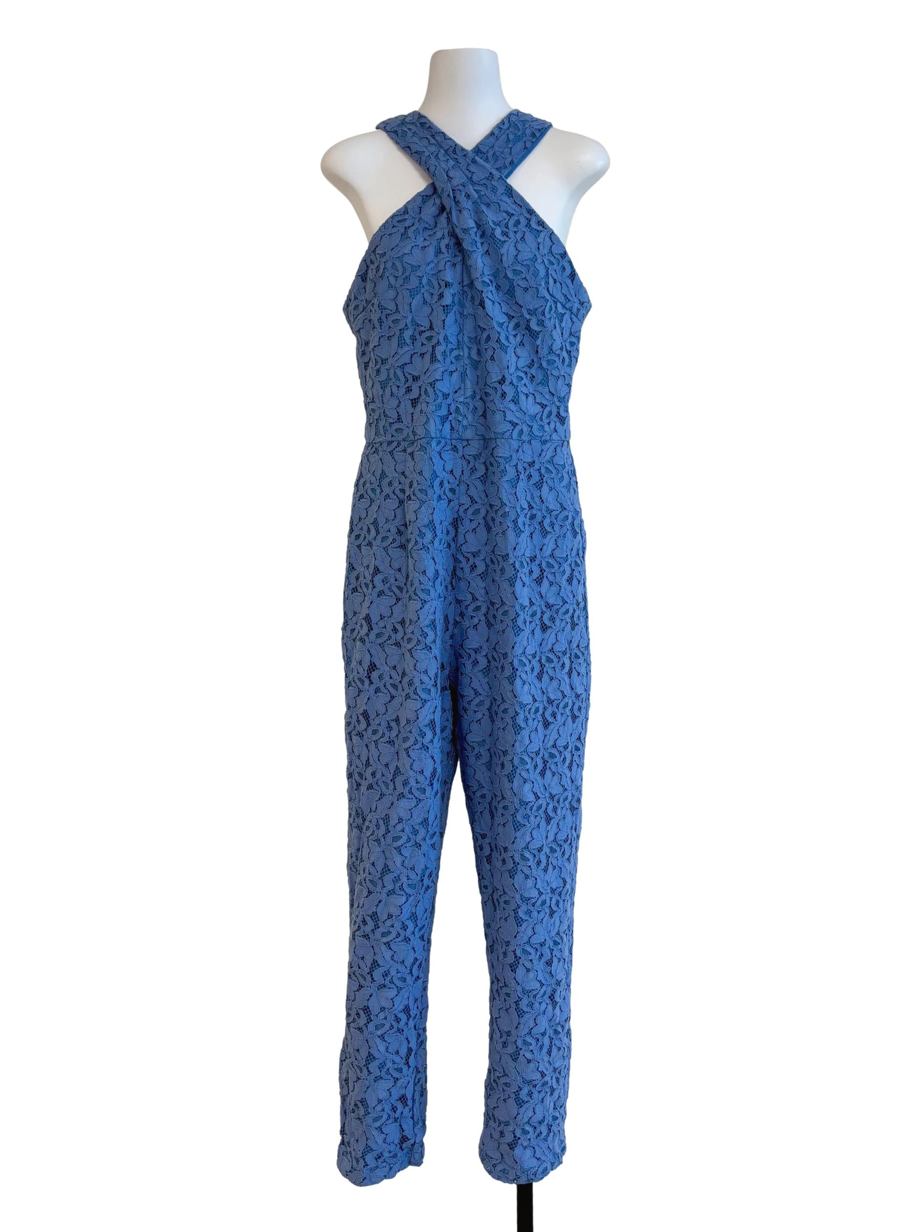 Cerulean Blue Halter Lace Jumpsuit