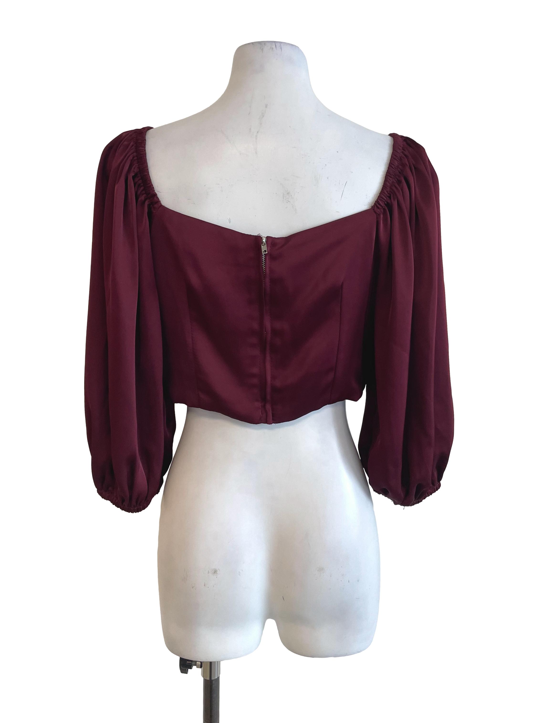 Red Wine Pleated Crop Top