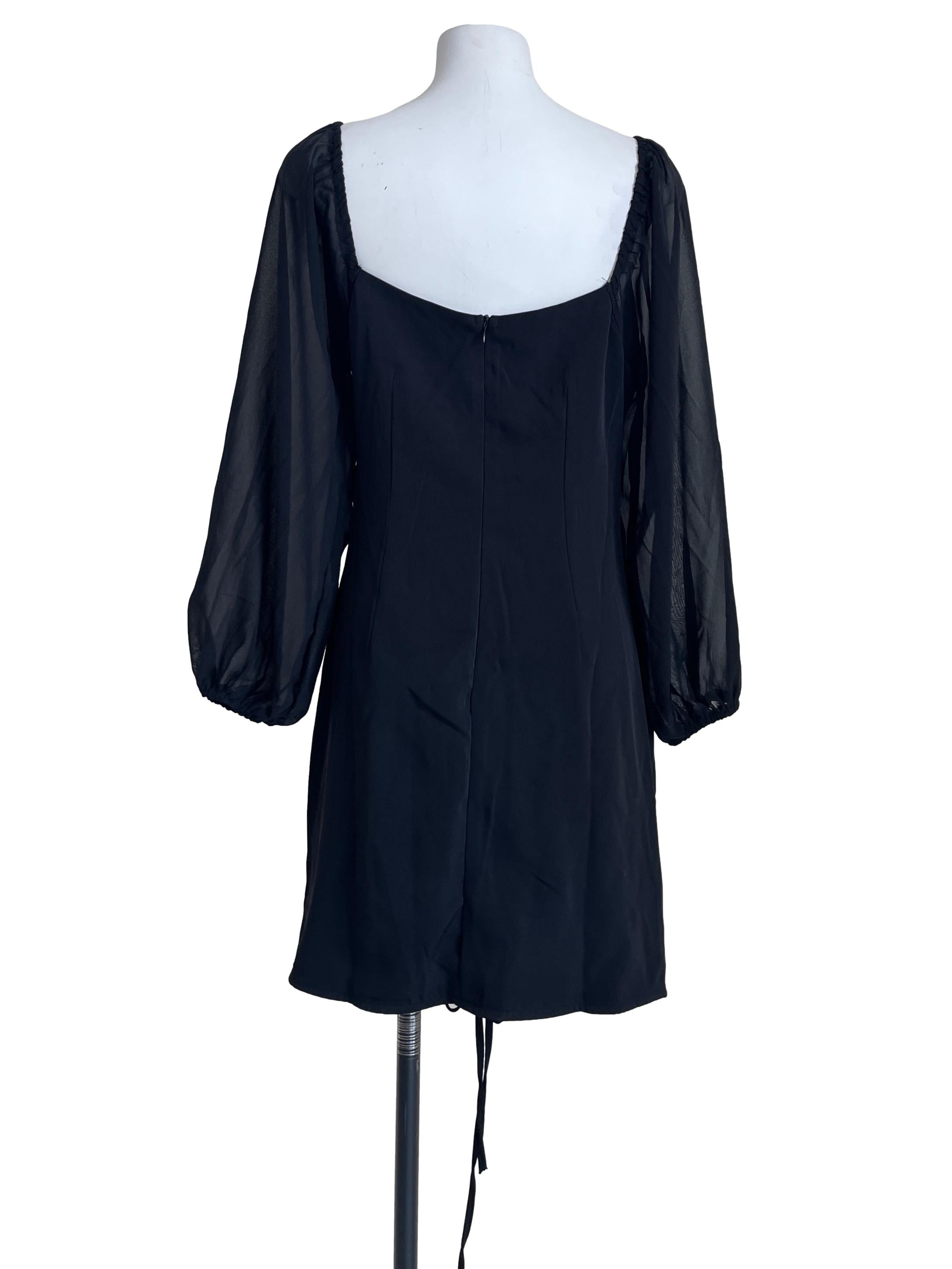 Ink Black Sweetheart Long Sleeve Slip Dress