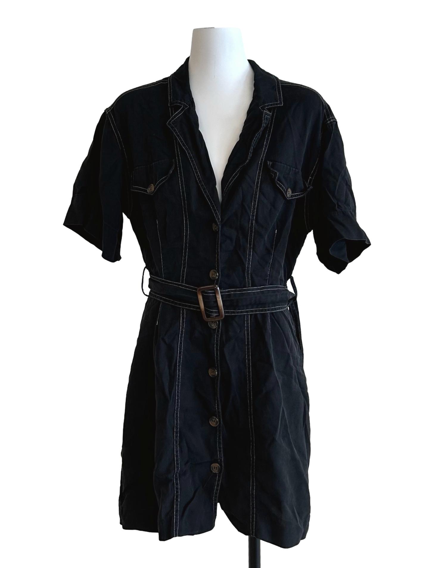 Washed Black Button Dress