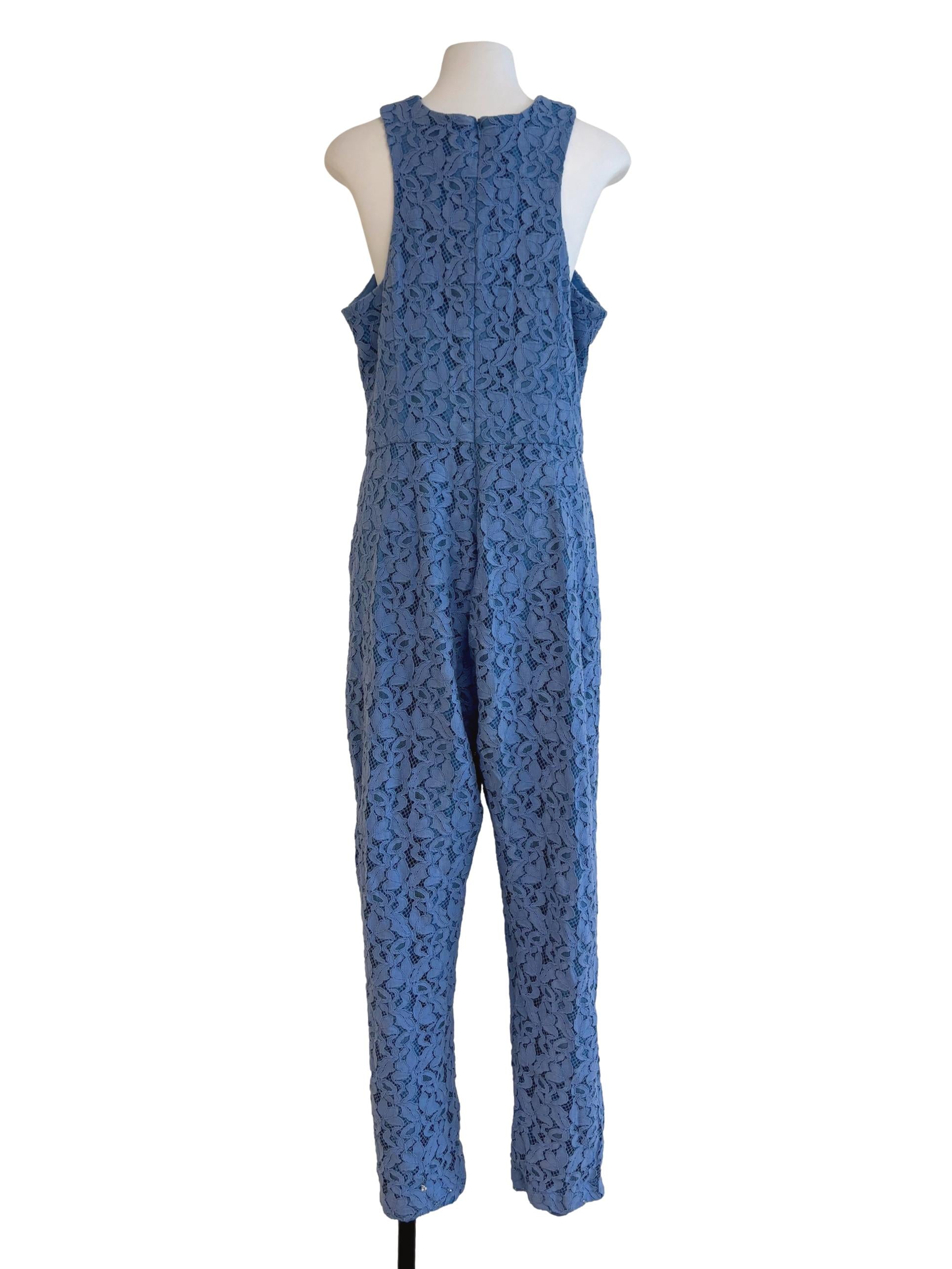 Cerulean Blue Halter Lace Jumpsuit