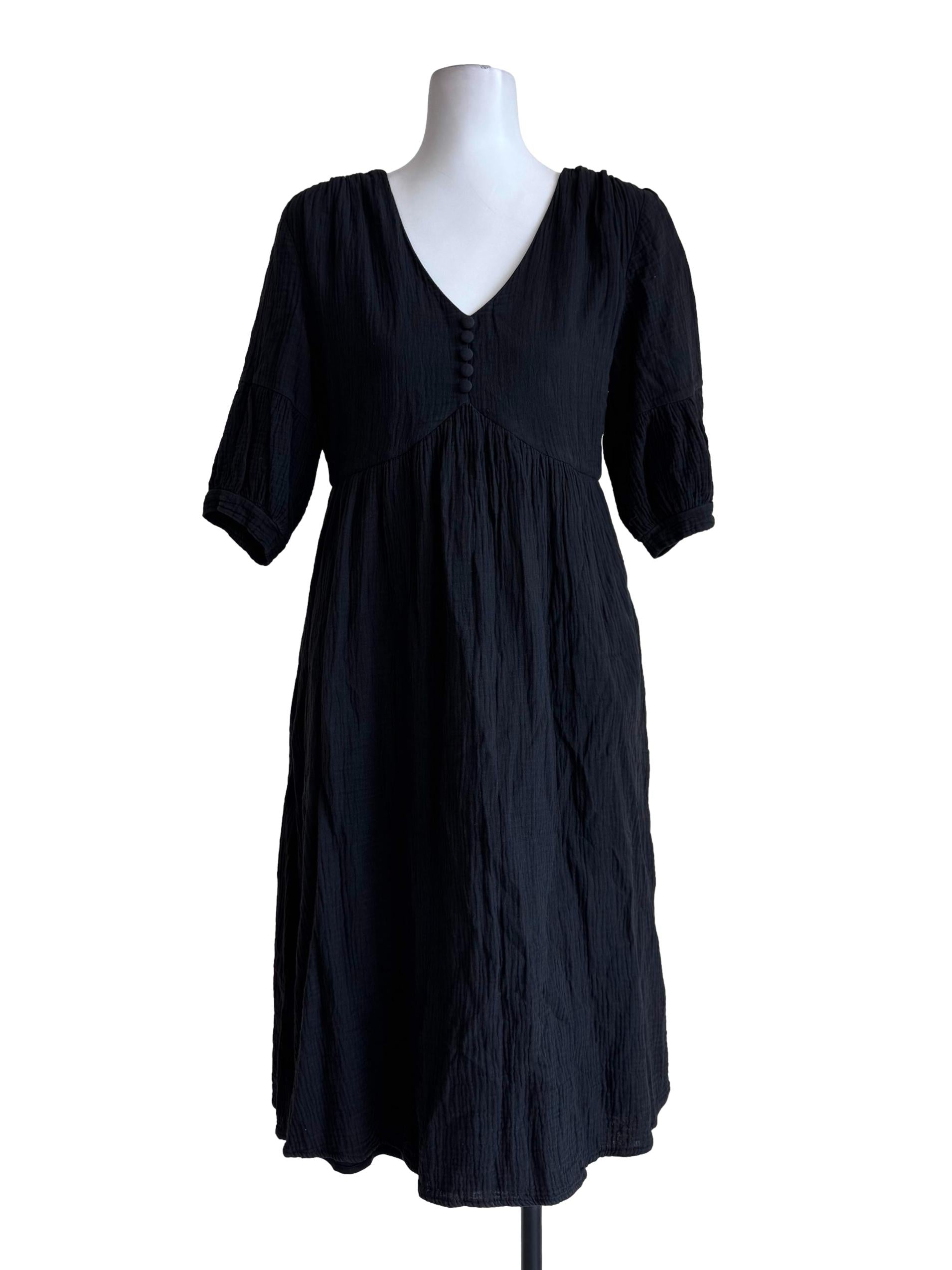 Textured Black V Neck Dress