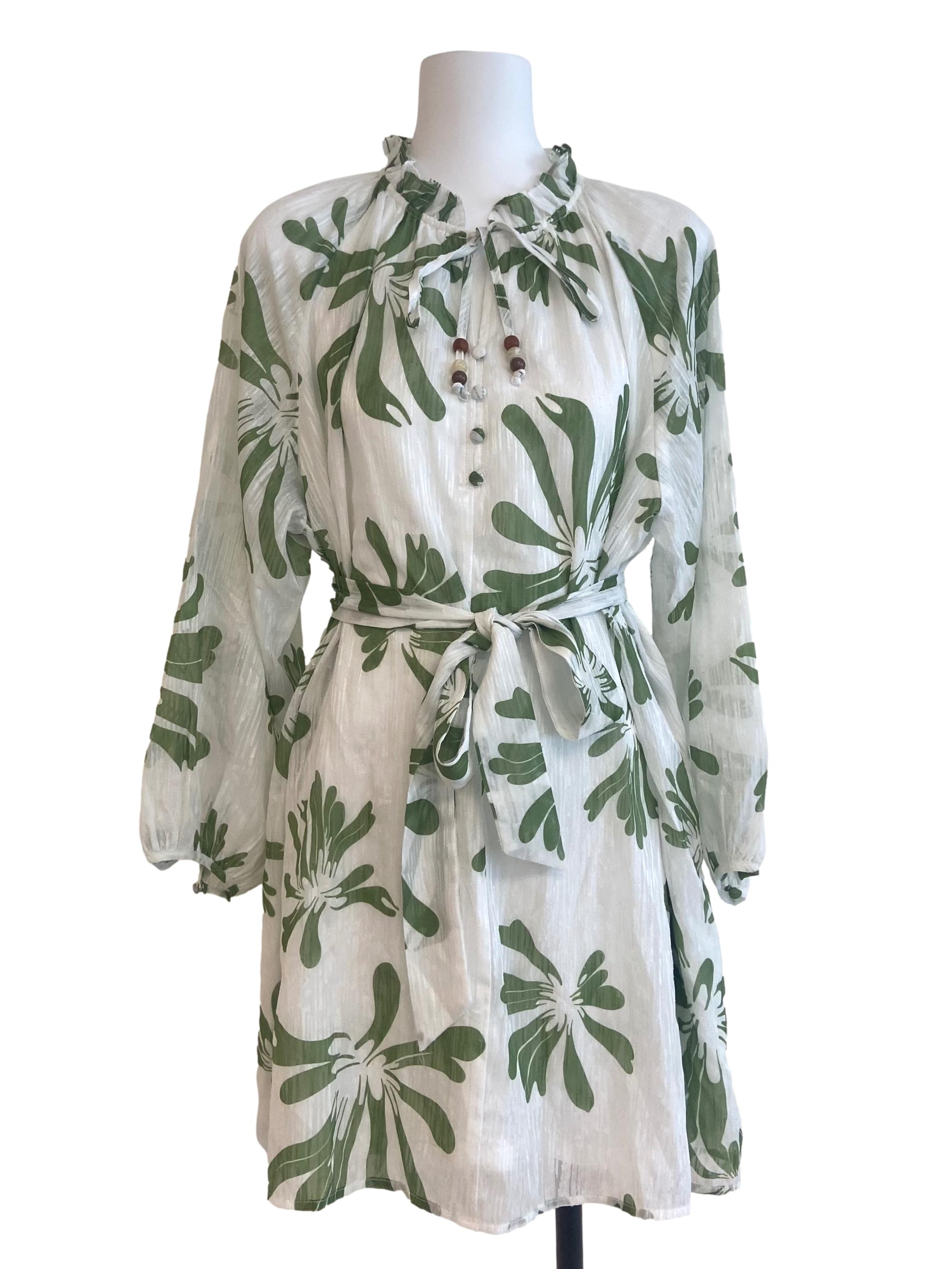 White & Green Floral Dress