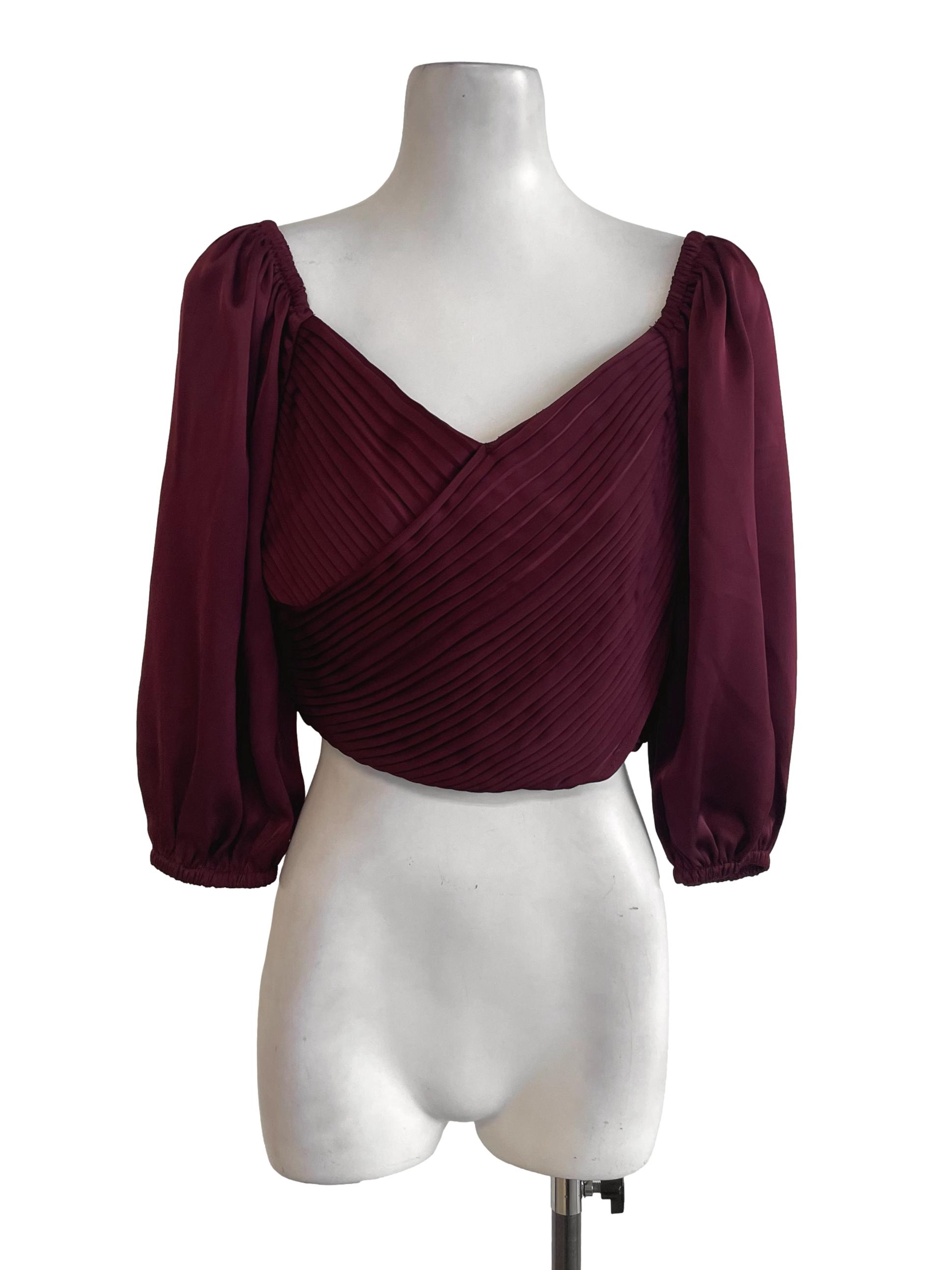 Red Wine Pleated Crop Top
