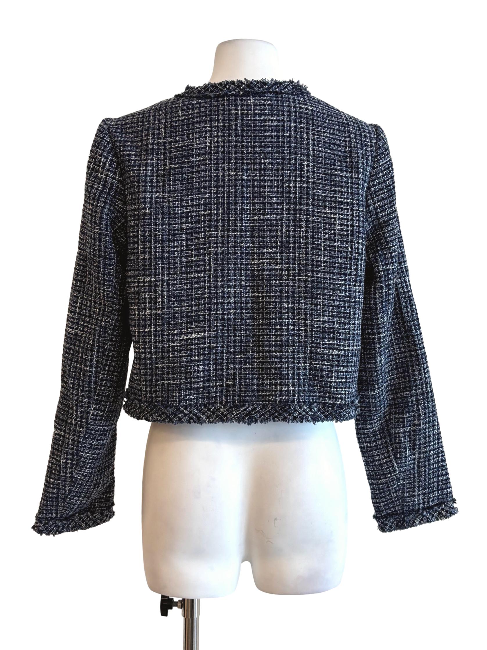 Navy Blue Cropped Tweed Jacket