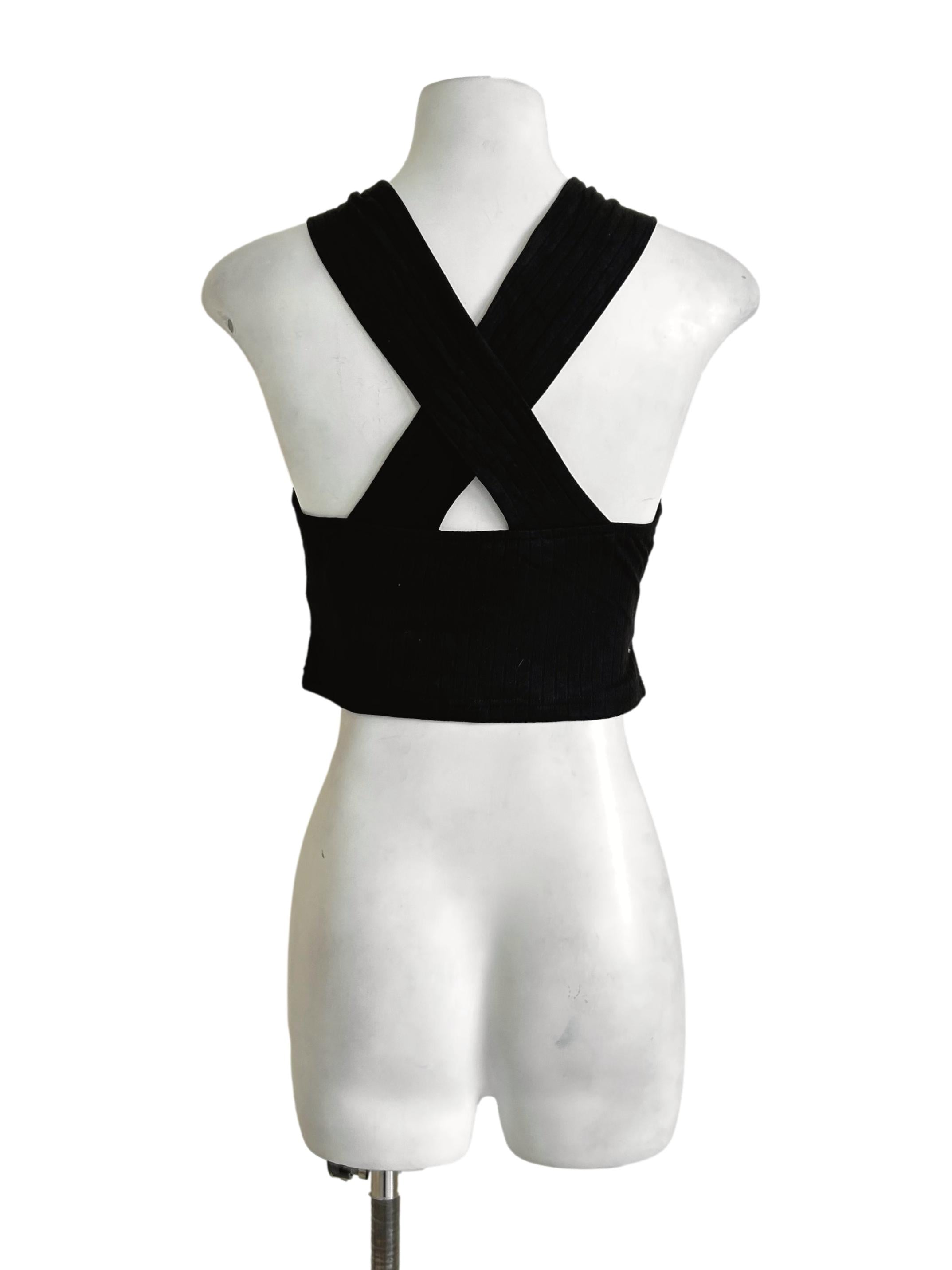 Black Halter Criss-Cross Crop Top