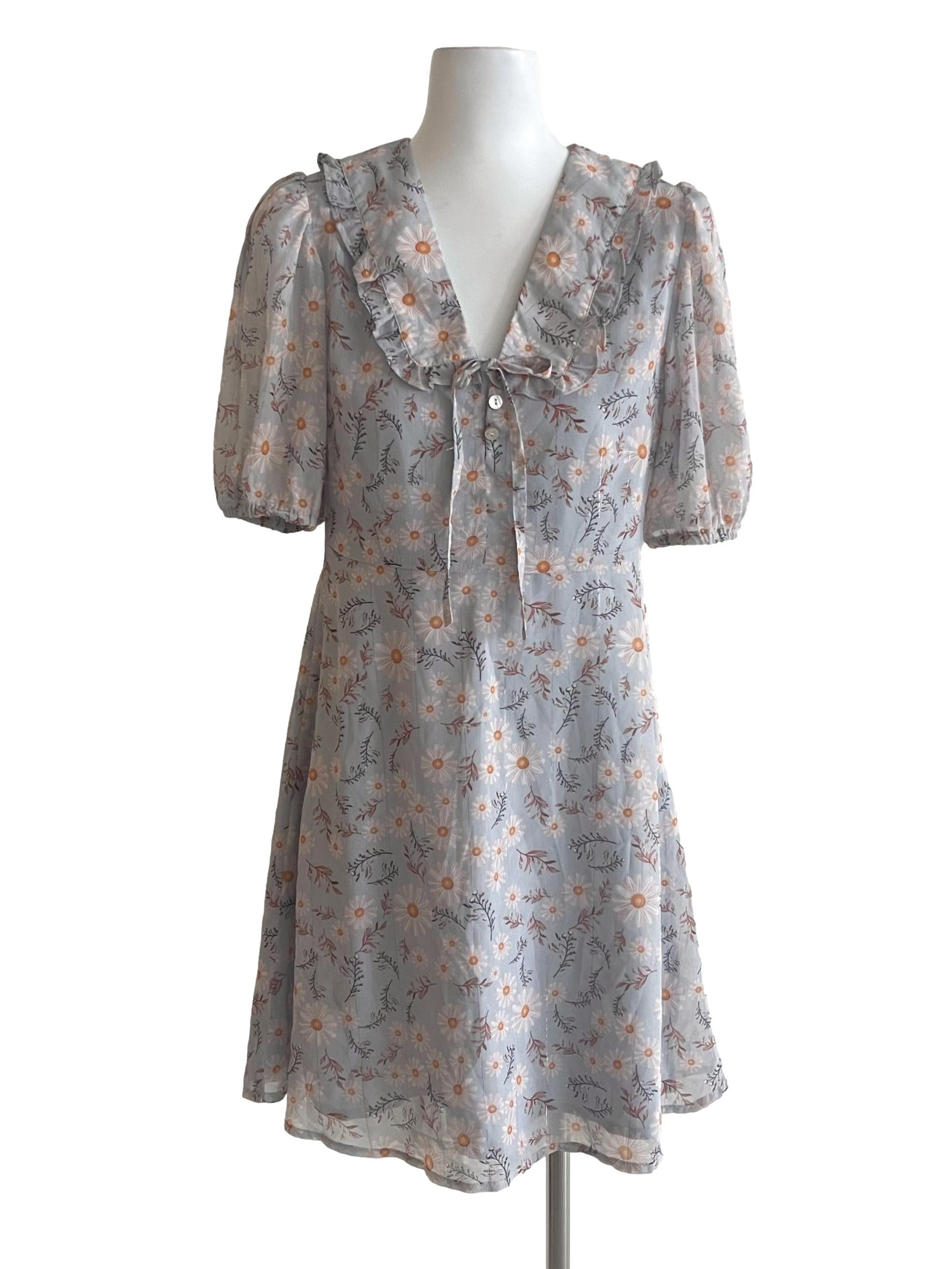 Light Blue Floral Chelsea Neck Mini Dress