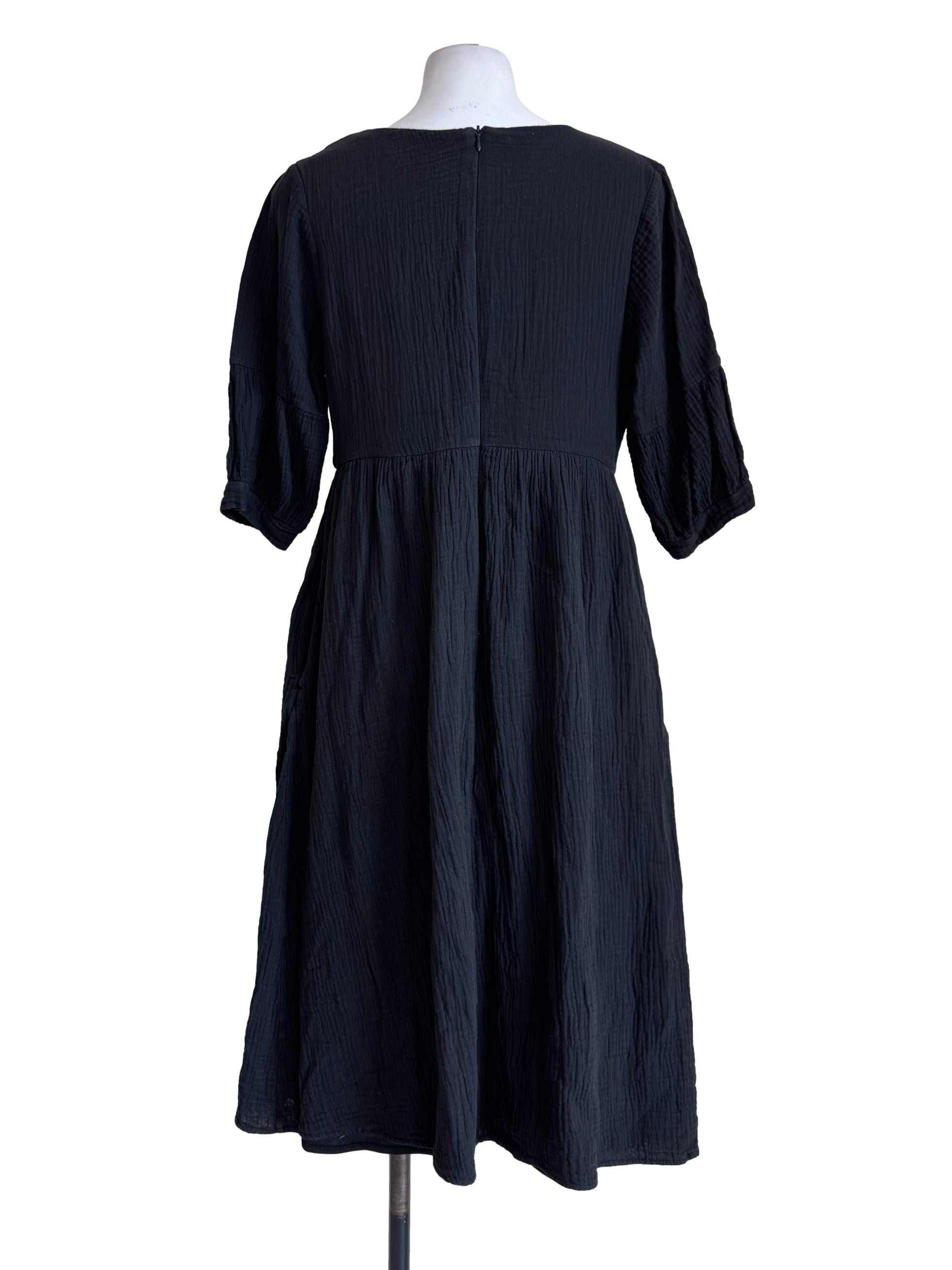 Textured Black V Neck Dress