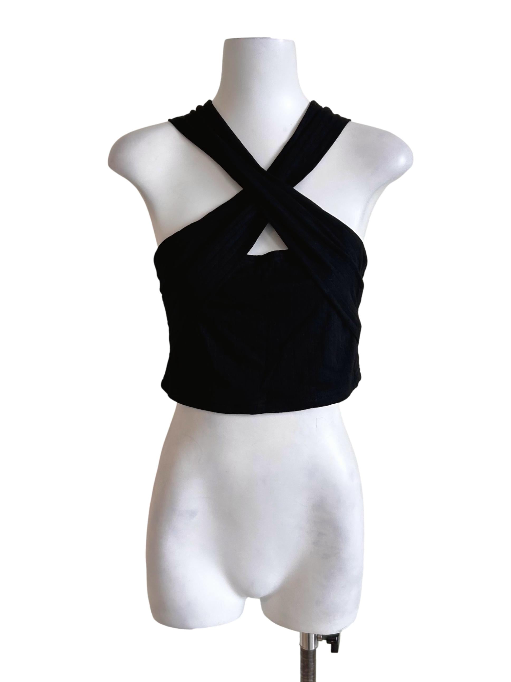 Black Halter Criss-Cross Crop Top