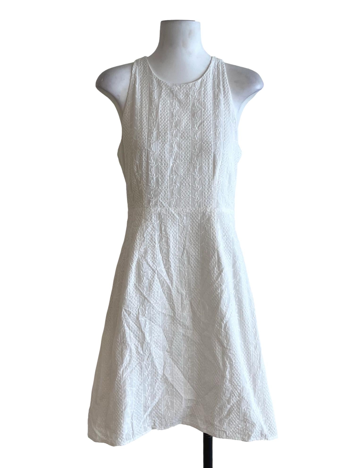 White Jewel Neckline A-Line Dress