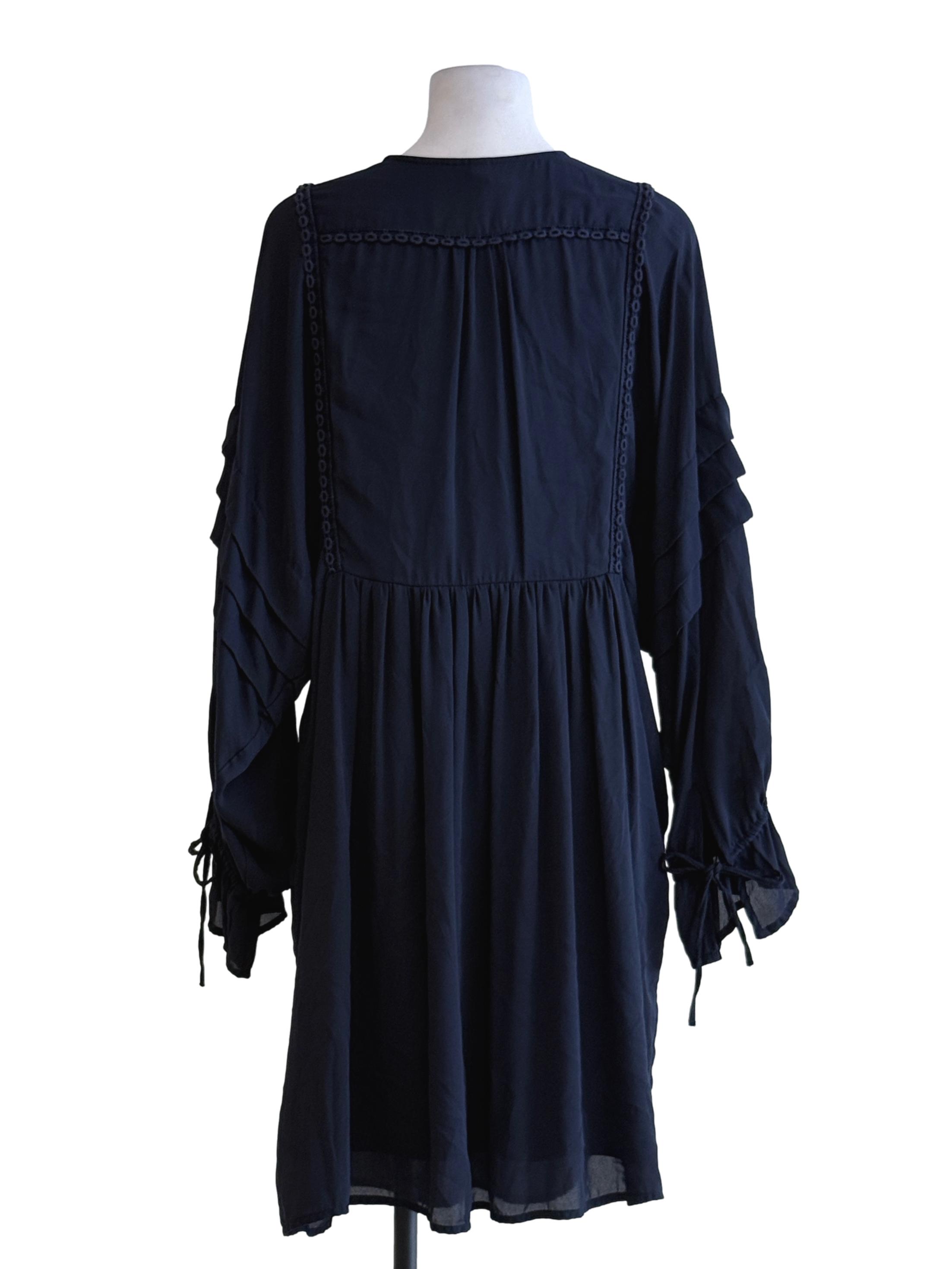 Blue Black Long Sleeve Dress