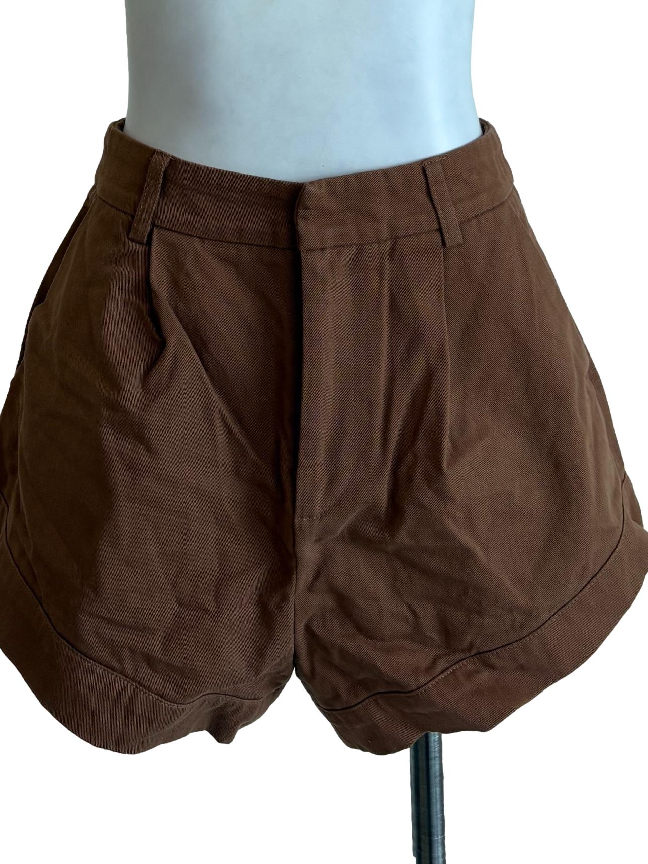Brown Cuffed Hem Shorts