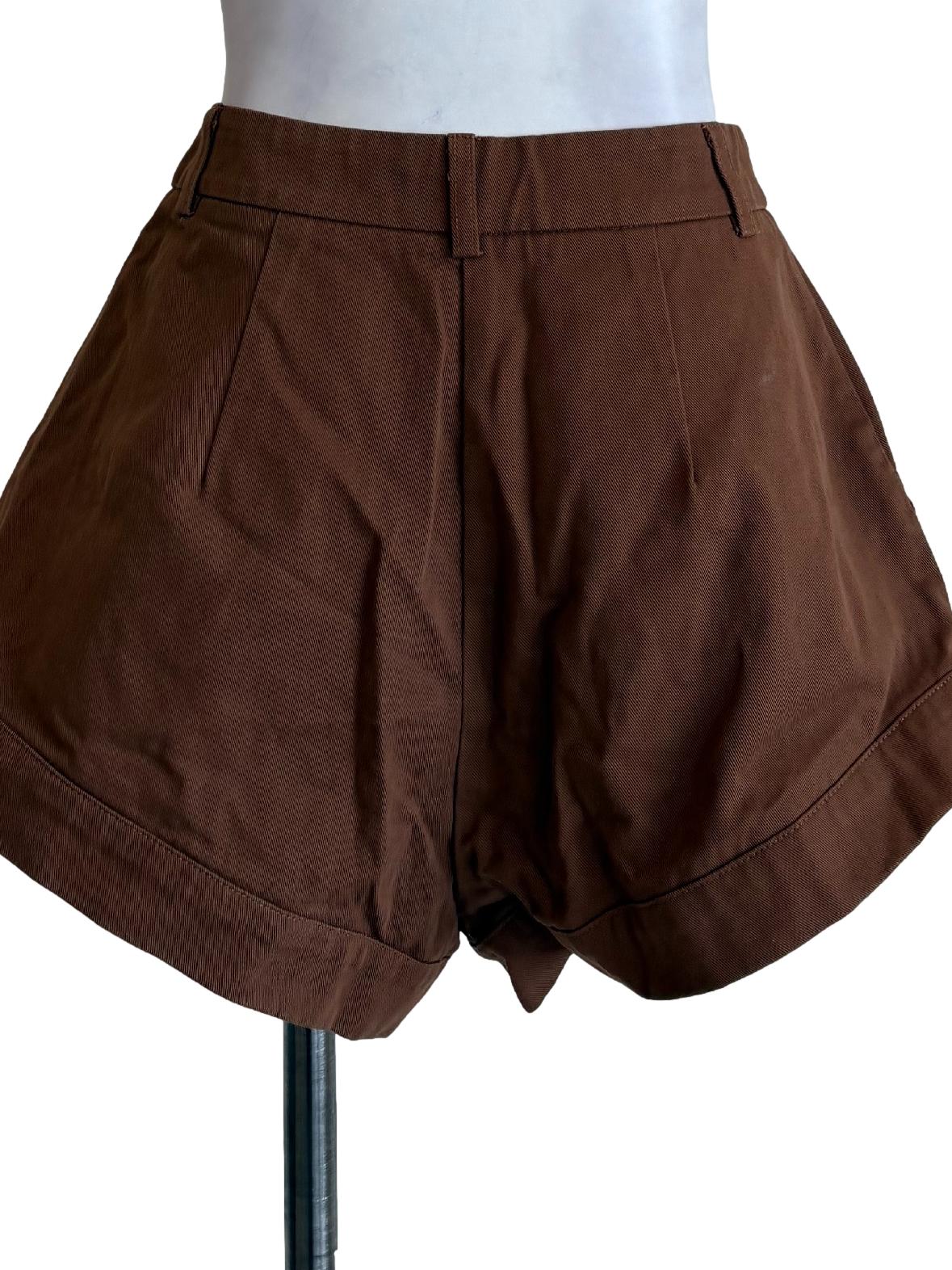Brown Cuffed Hem Shorts