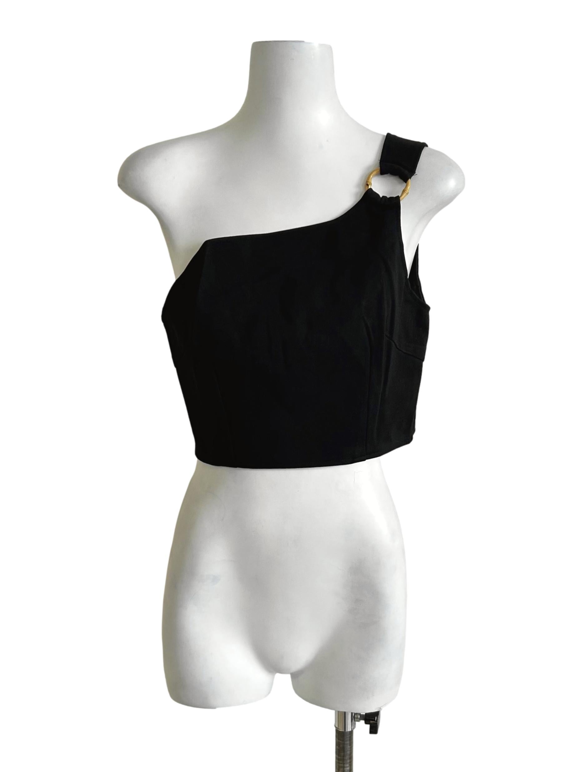 Black Ring One-Shoulder Crop Top TTR