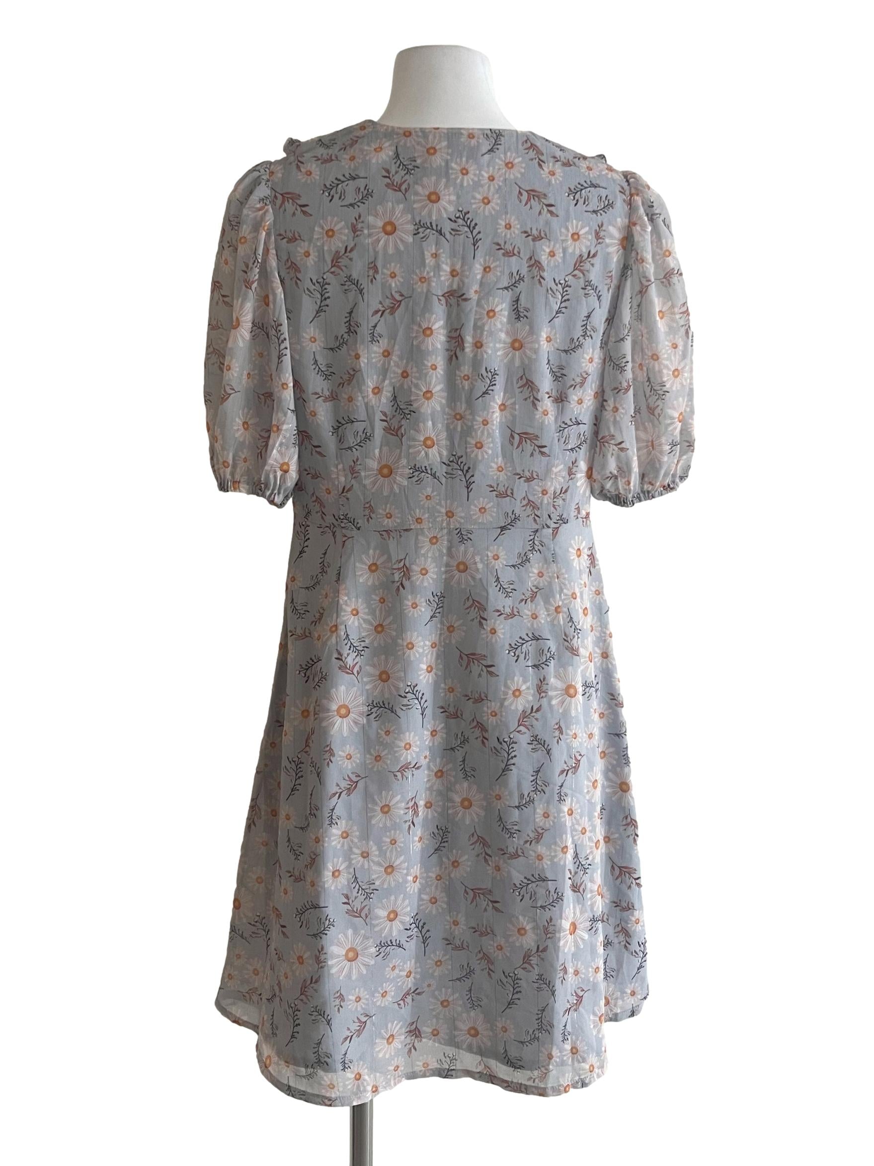 Light Blue Floral Chelsea Neck Mini Dress