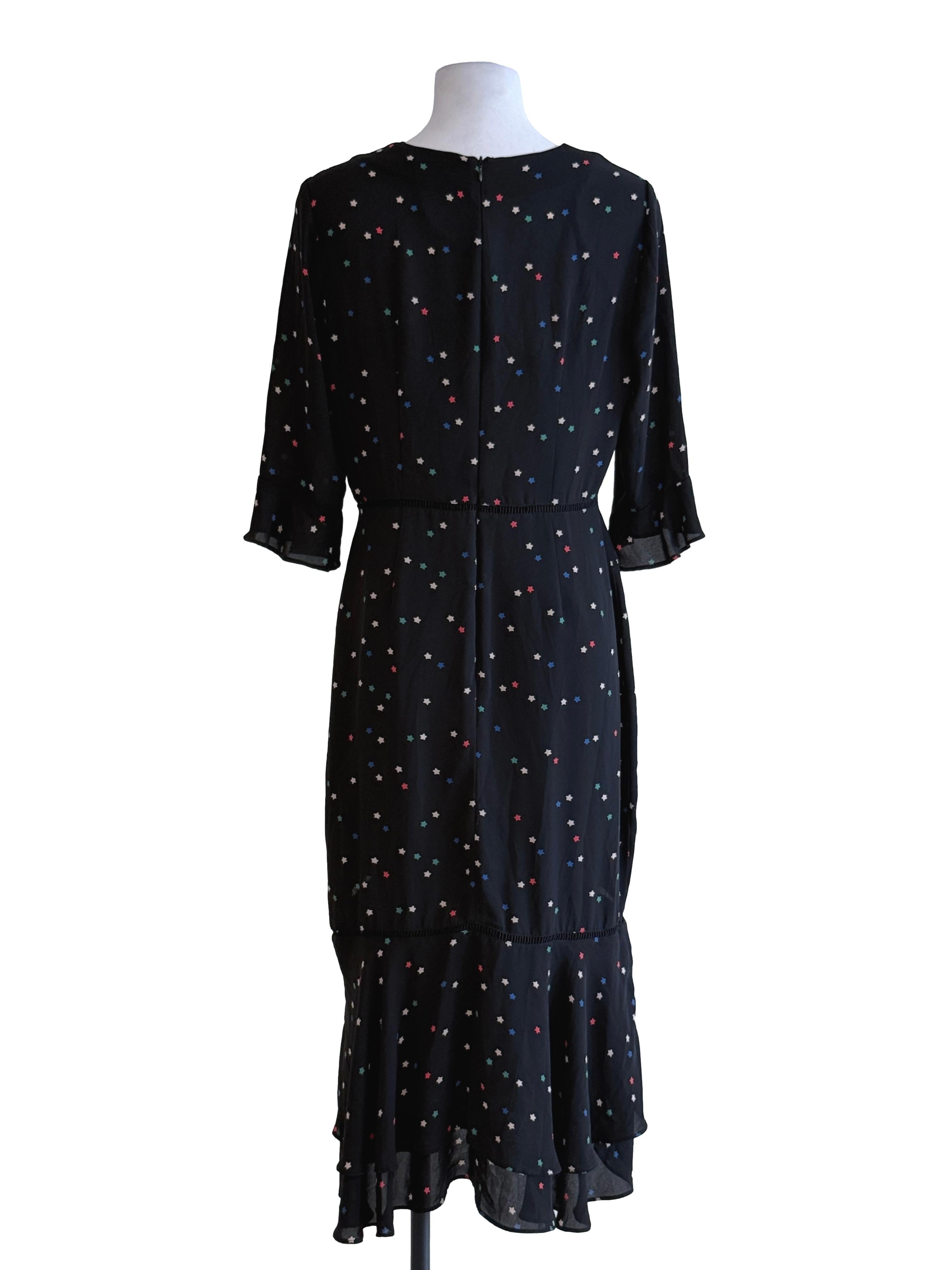 Black Starry Printed Midi Dress