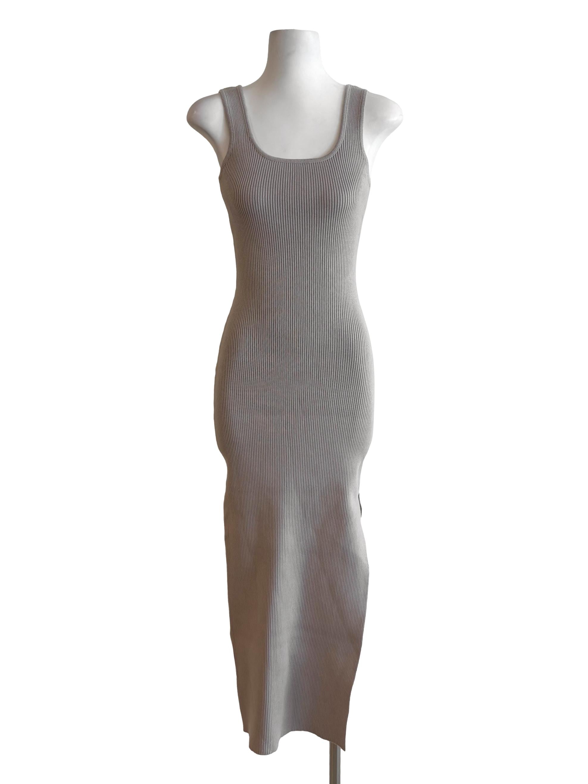 Bone Square Neck Ribbed Bodycon Dress