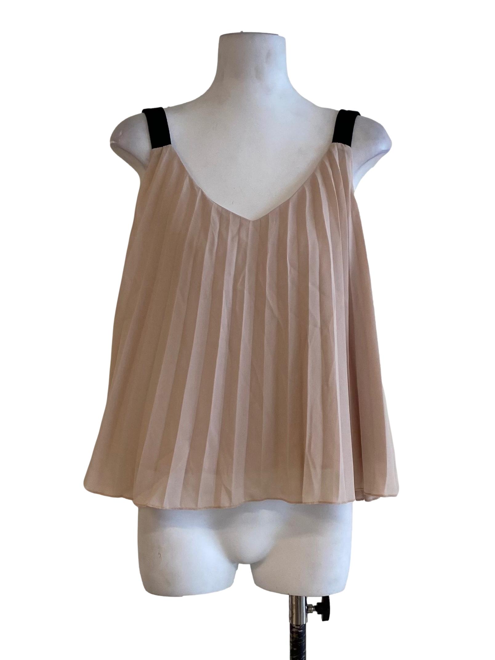 Soft Peach Pink Black Strap V-Neck Top