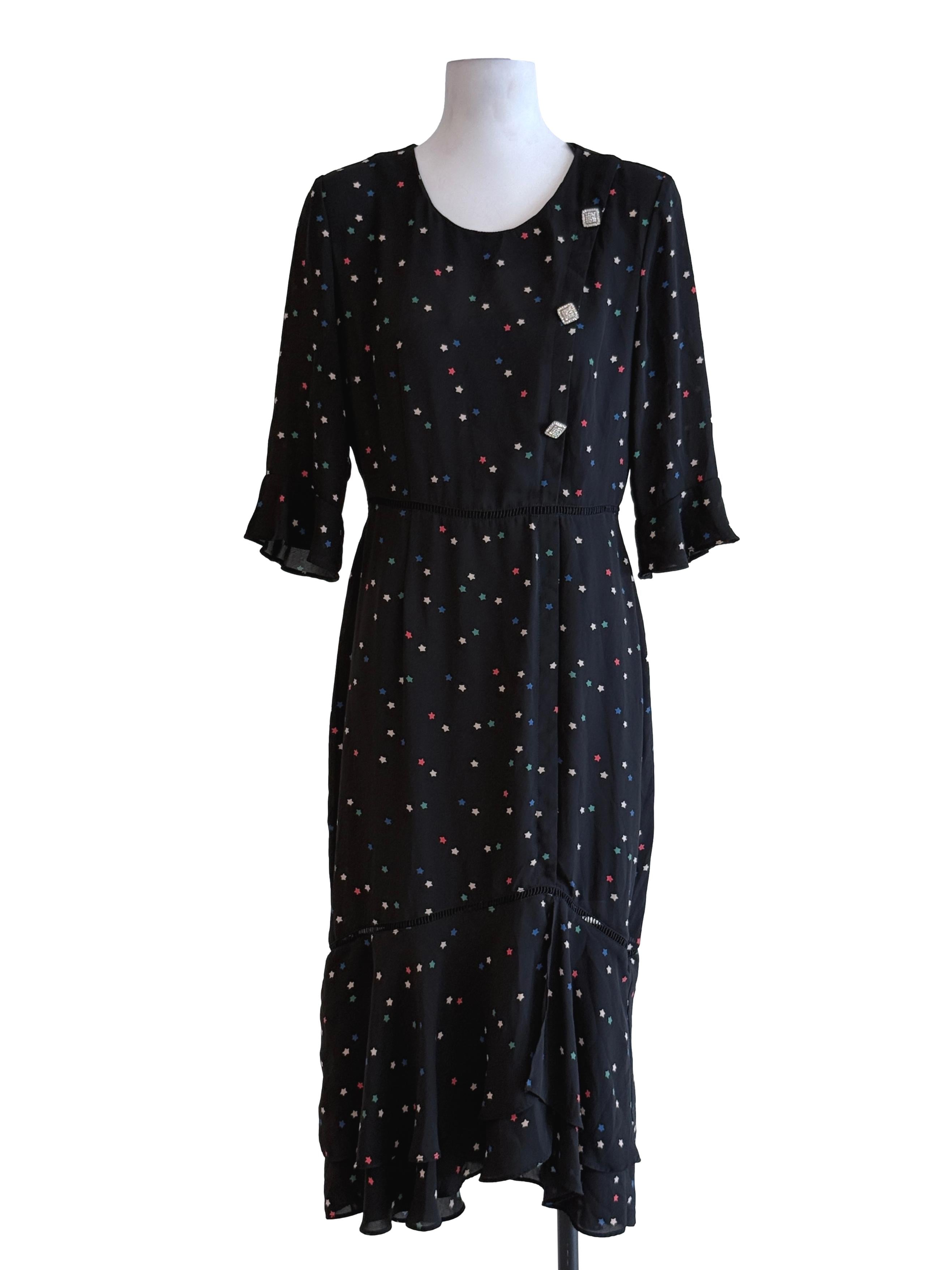 Black Starry Printed Midi Dress