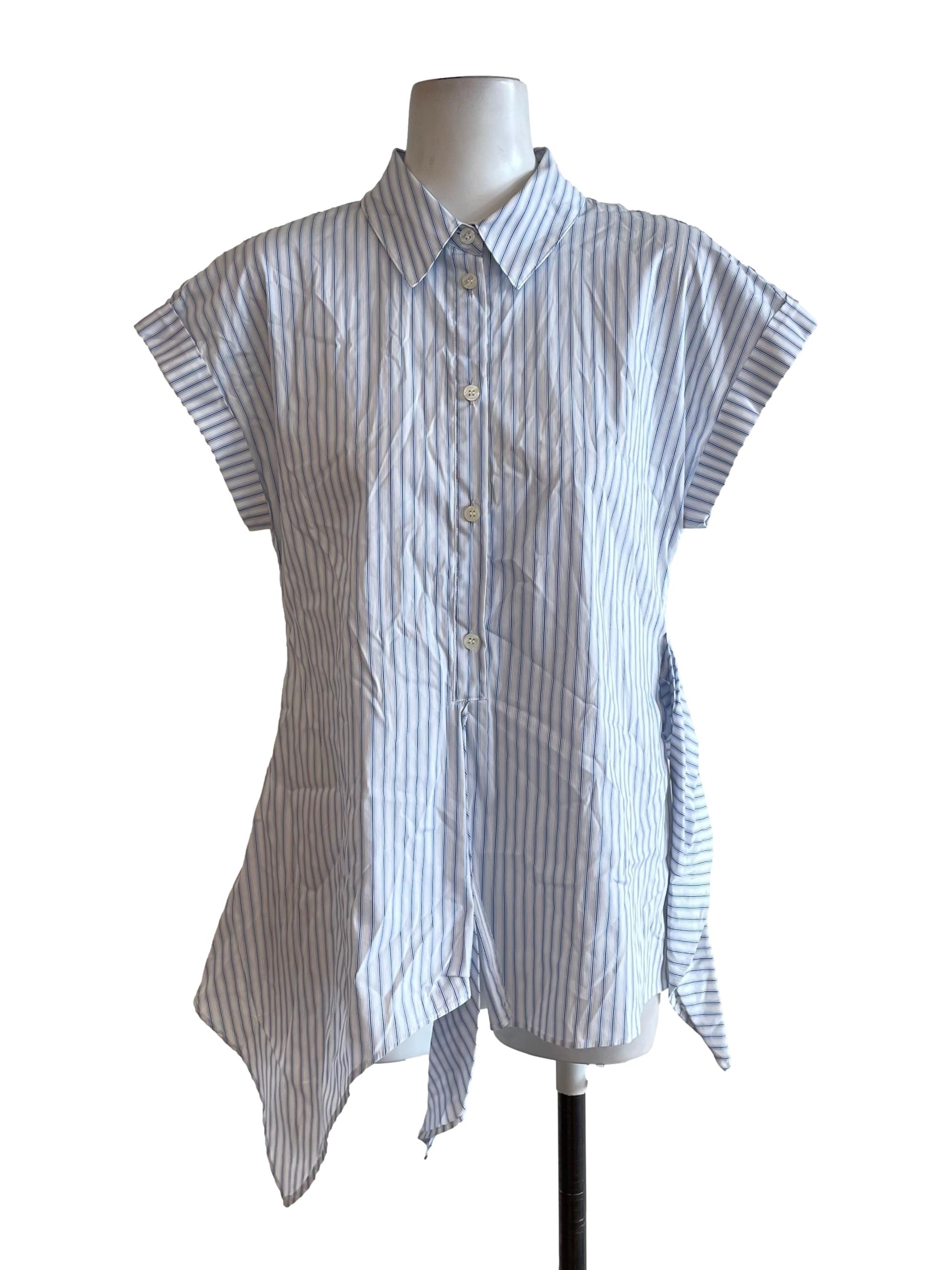 White Stripe Irregular Hem Shirt