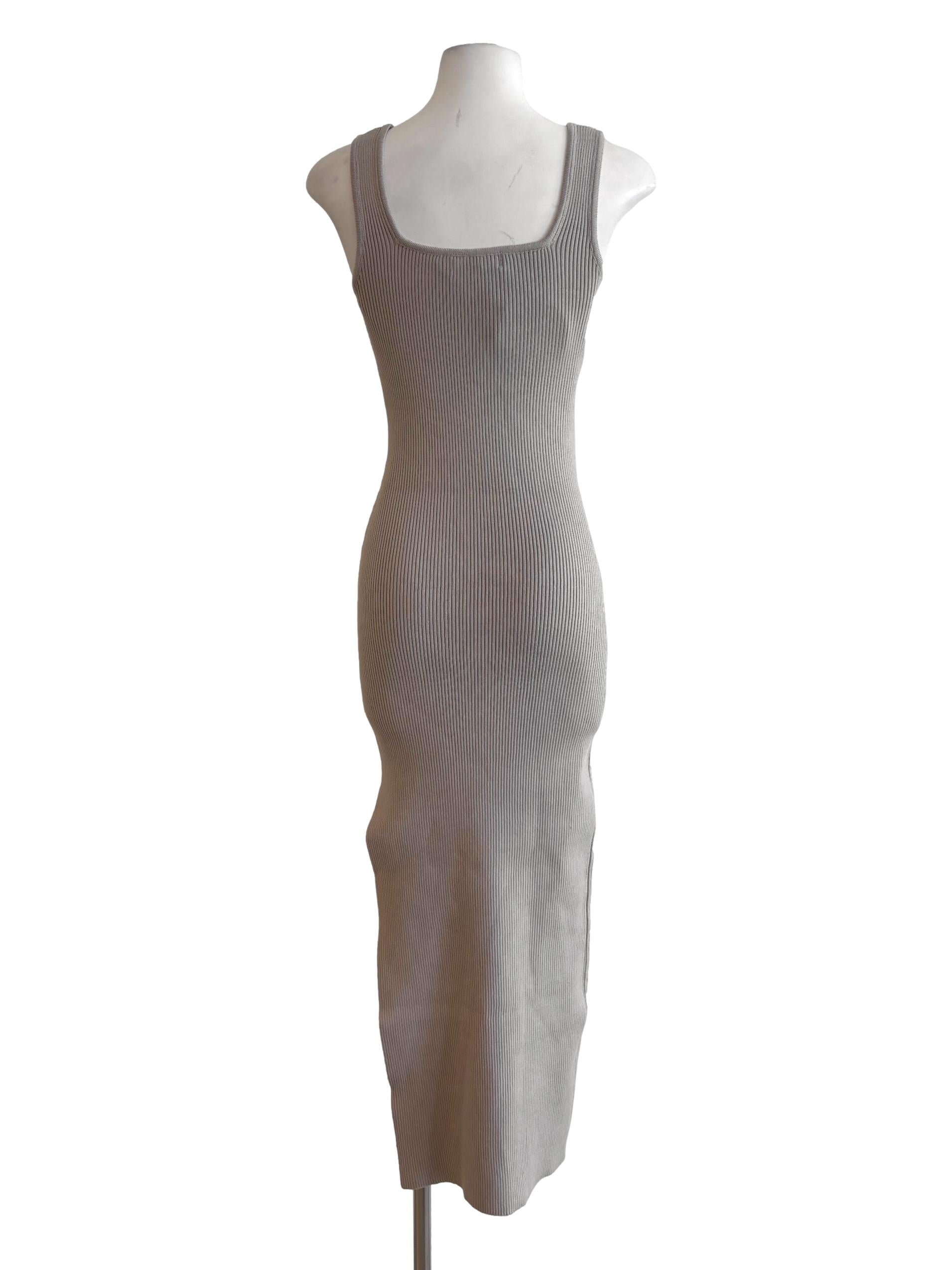 Bone Square Neck Ribbed Bodycon Dress