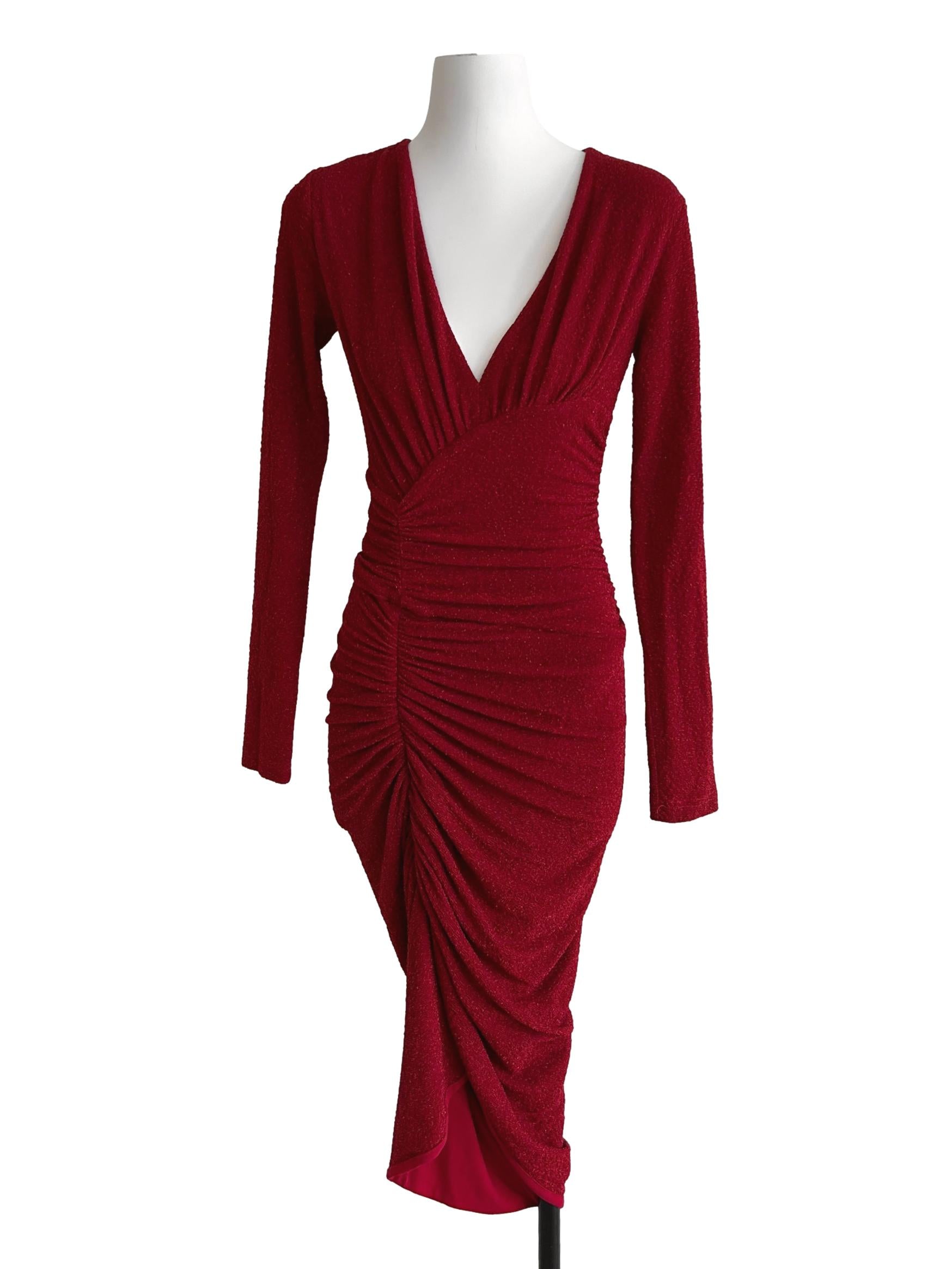 Bright Red Ruched Bodycon Dress